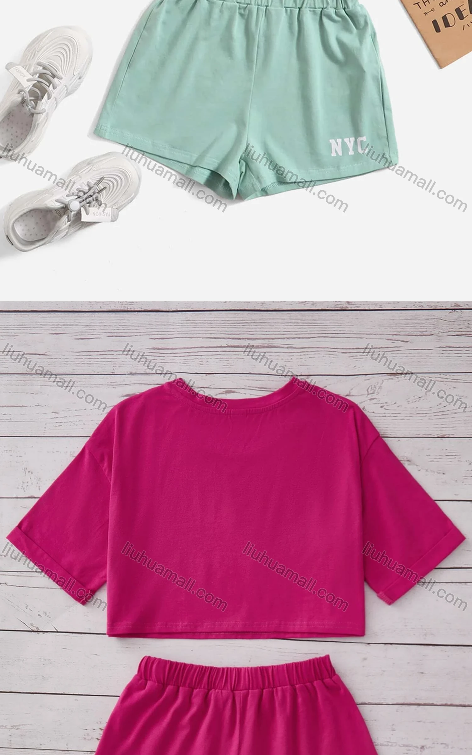 Wholesale Girls Casual Letter Crop Top & Elastic Waist Hot Shorts Set - Liuhuamall