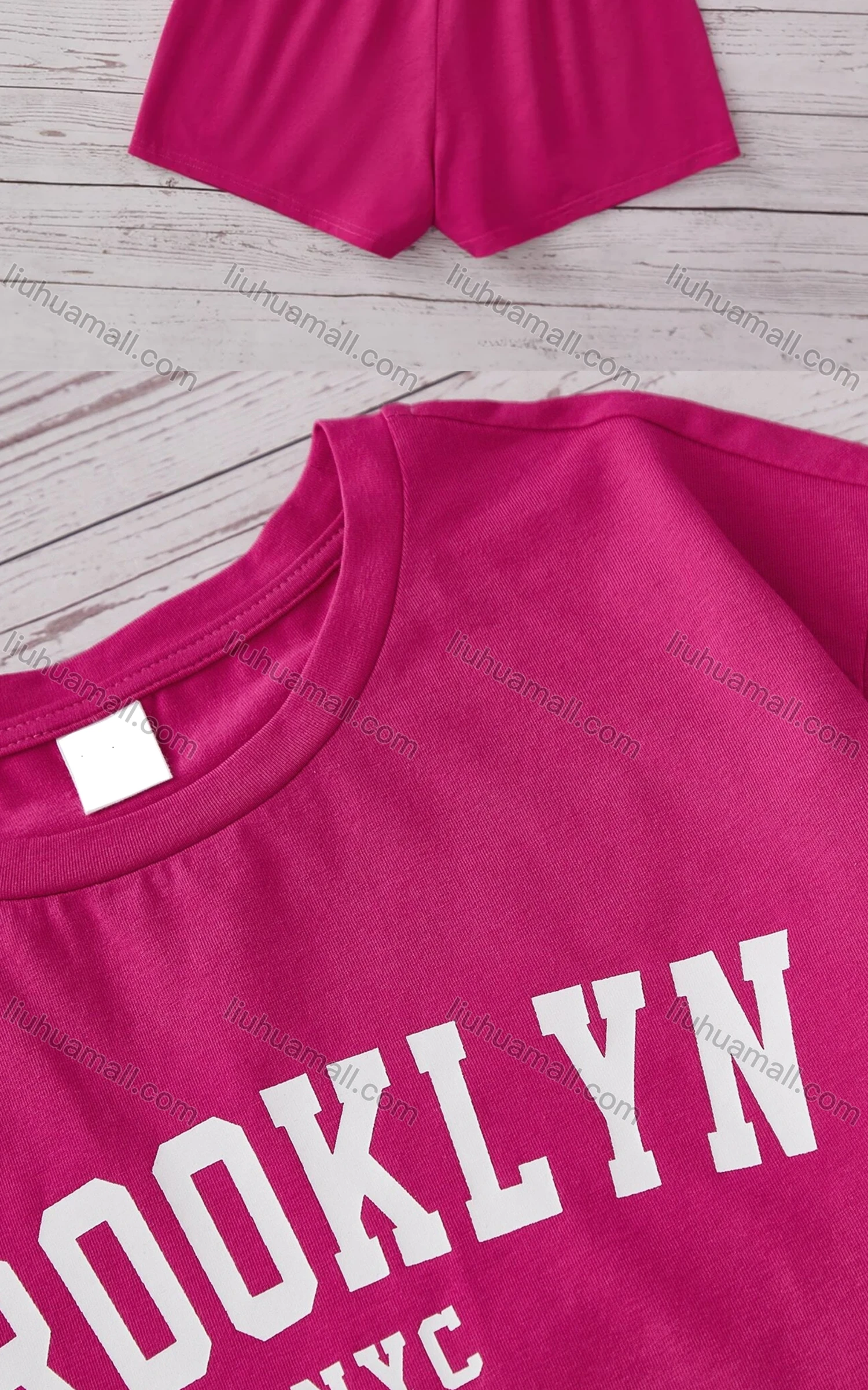 Wholesale Girls Casual Letter Crop Top & Elastic Waist Hot Shorts Set - Liuhuamall