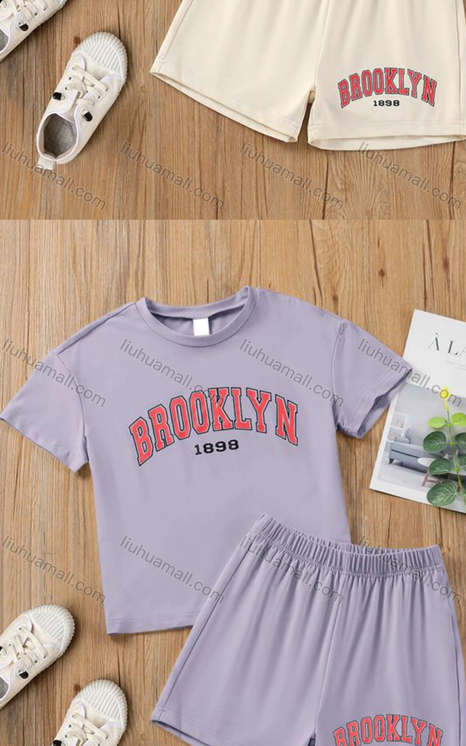 Wholesale Girls Casual Letter T-shirt & Elastic Waist Shorts Set - Liuhuamall