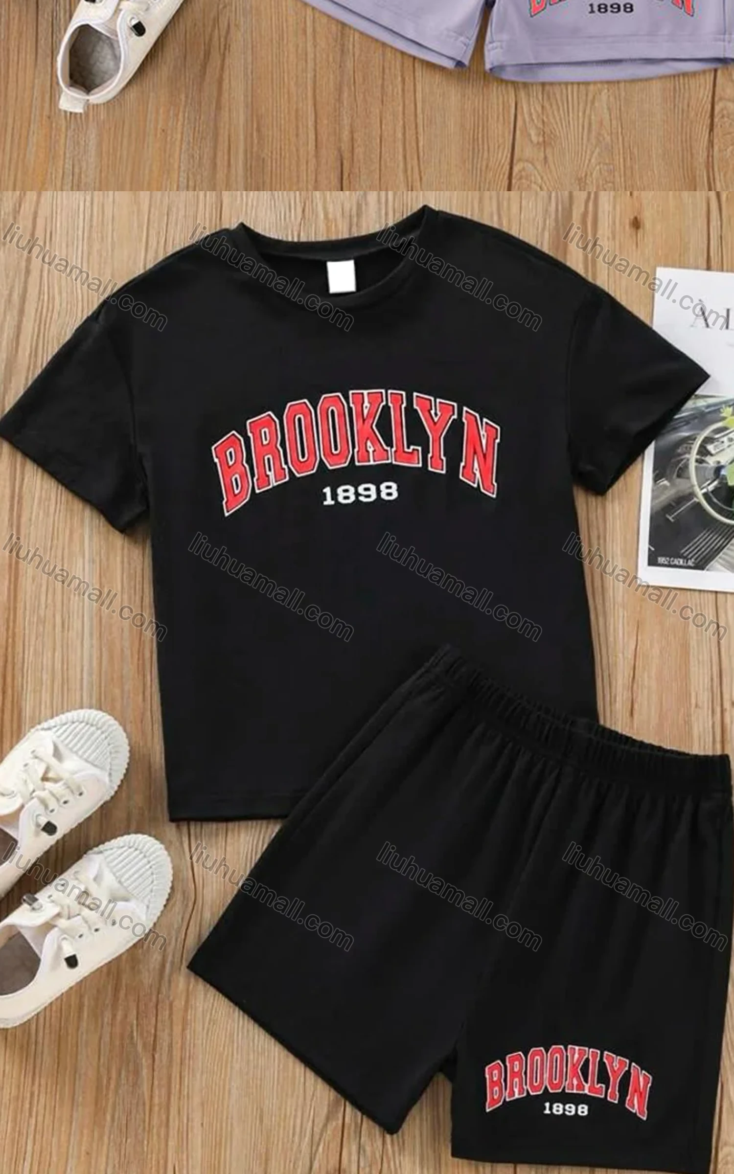 Wholesale Girls Casual Letter T-shirt & Elastic Waist Shorts Set - Liuhuamall