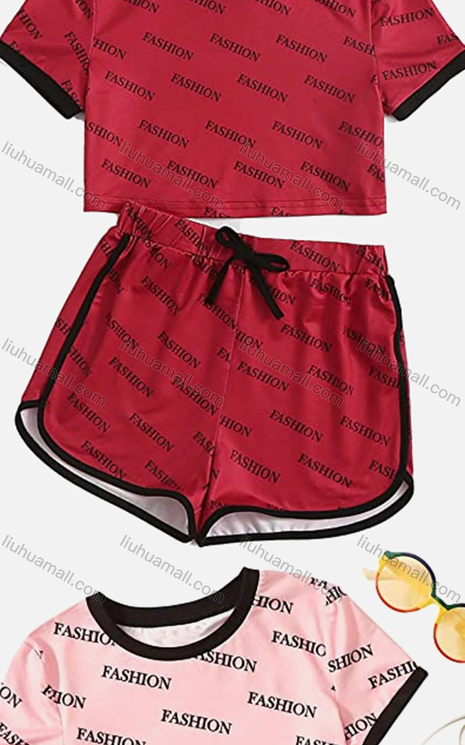 Wholesale Women's Casual Letter Crop T-shirt & Elastic Waist Shorts Set - Liuhuamall