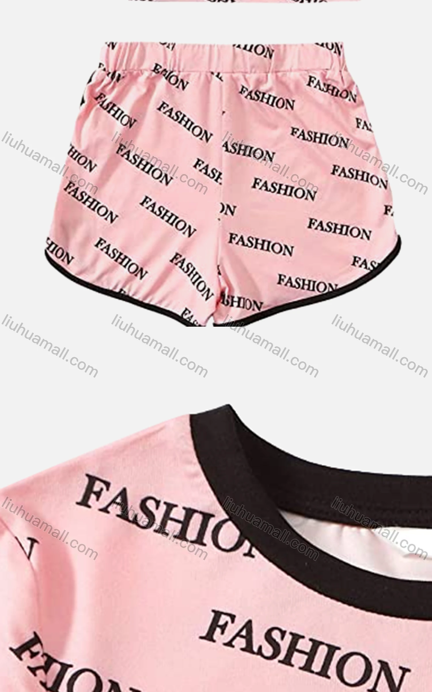 Wholesale Women's Casual Letter Crop T-shirt & Elastic Waist Shorts Set - Liuhuamall