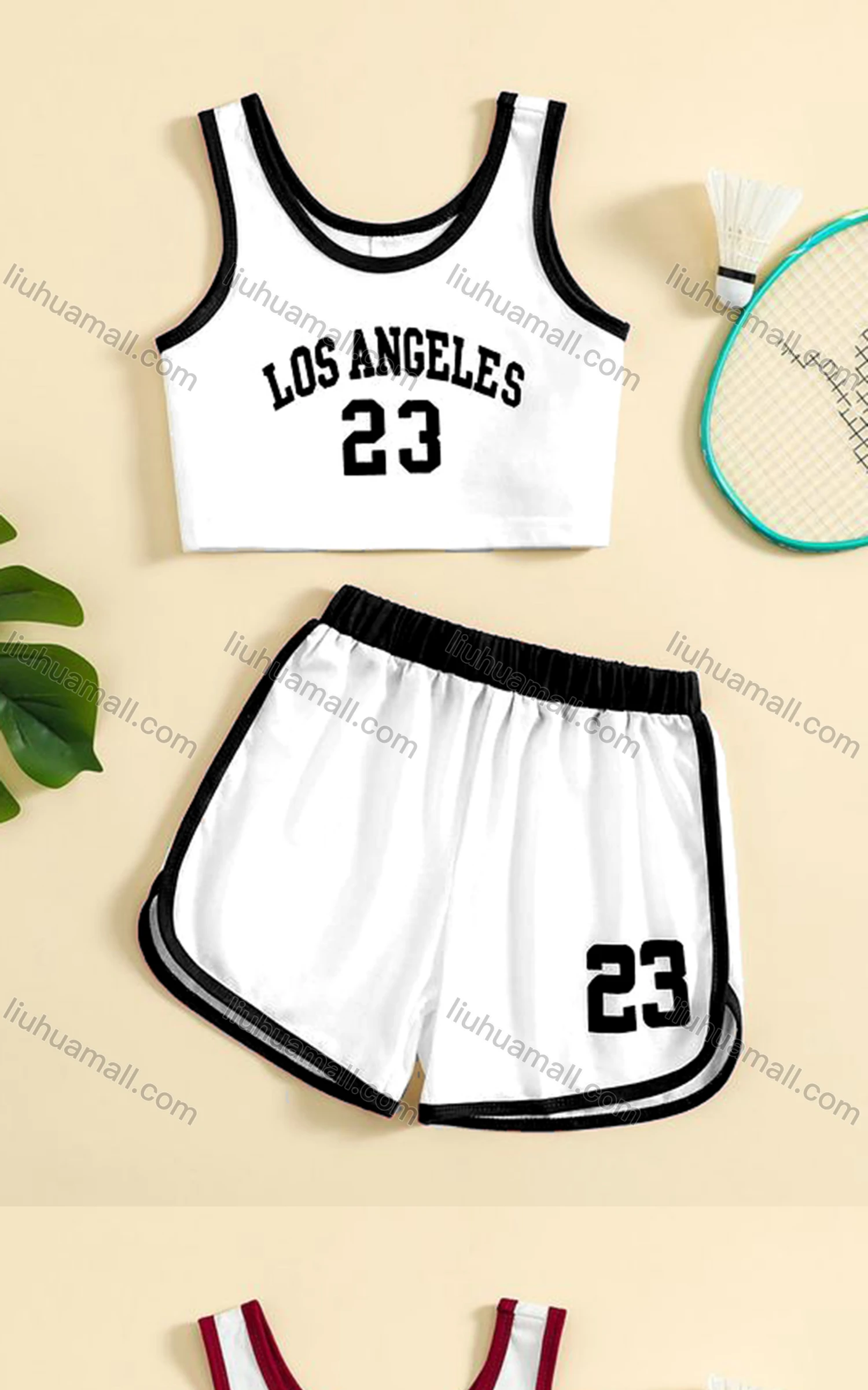 Wholesale Women's Sporty Contrast Crop Tank Top & Drawstring Elastic Waist Hot Shorts Set - Liuhuamall