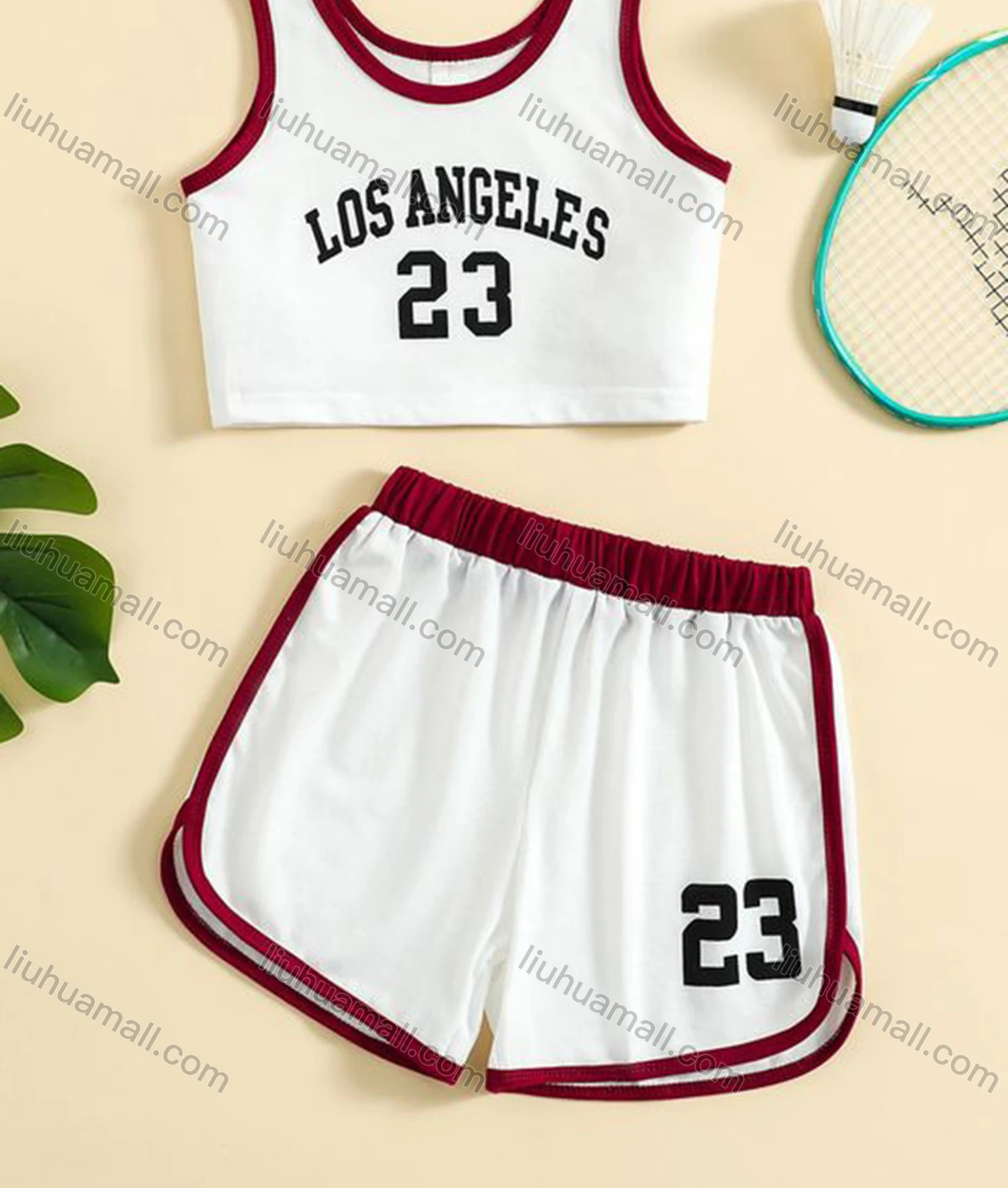 Wholesale Women's Sporty Contrast Crop Tank Top & Drawstring Elastic Waist Hot Shorts Set - Liuhuamall