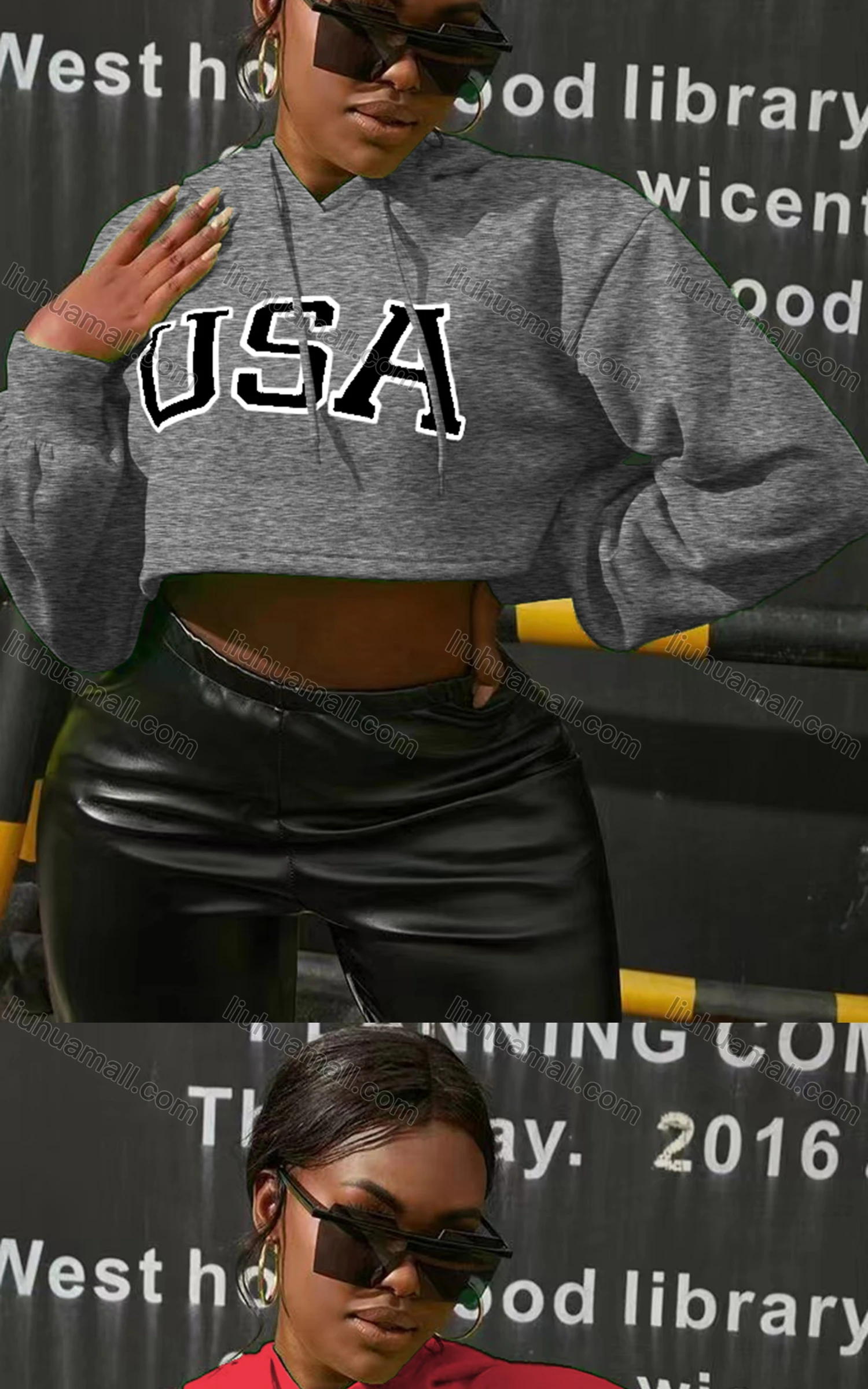 Wholesale Women's Casual Crew Neck Long Sleeve Letter Crop Hoodies - Liuhuamall