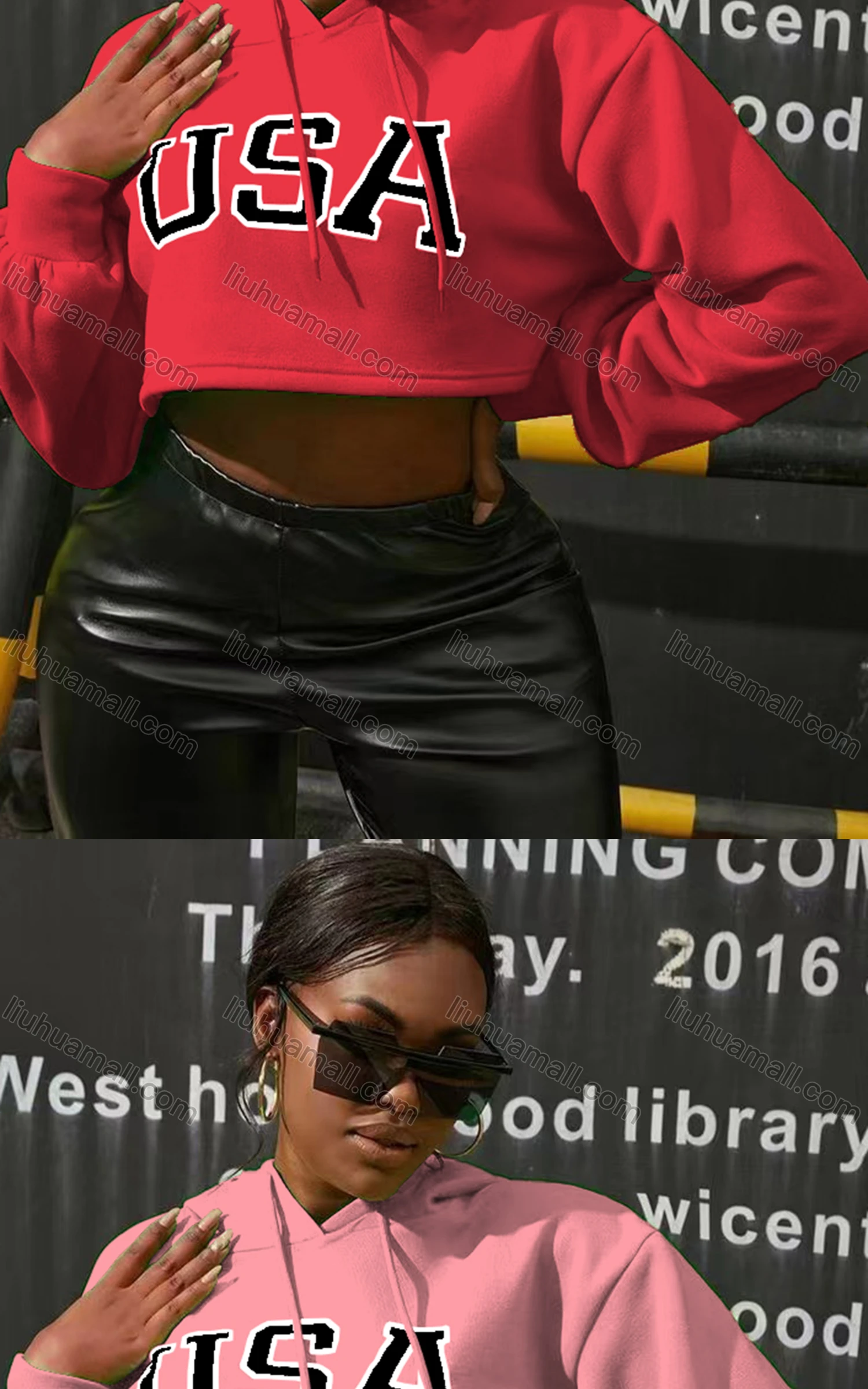 Wholesale Women's Casual Crew Neck Long Sleeve Letter Crop Hoodies - Liuhuamall