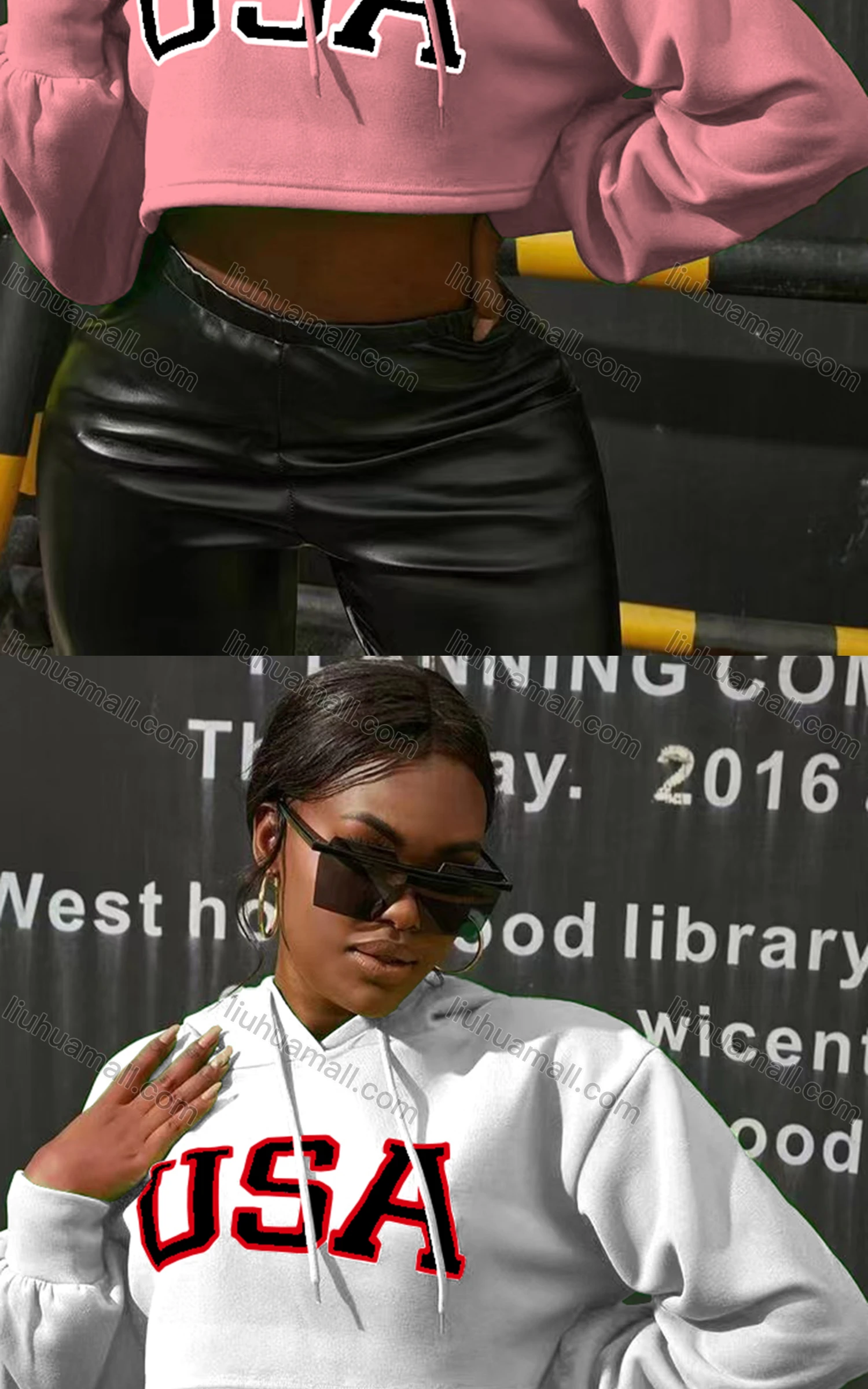 Wholesale Women's Casual Crew Neck Long Sleeve Letter Crop Hoodies - Liuhuamall