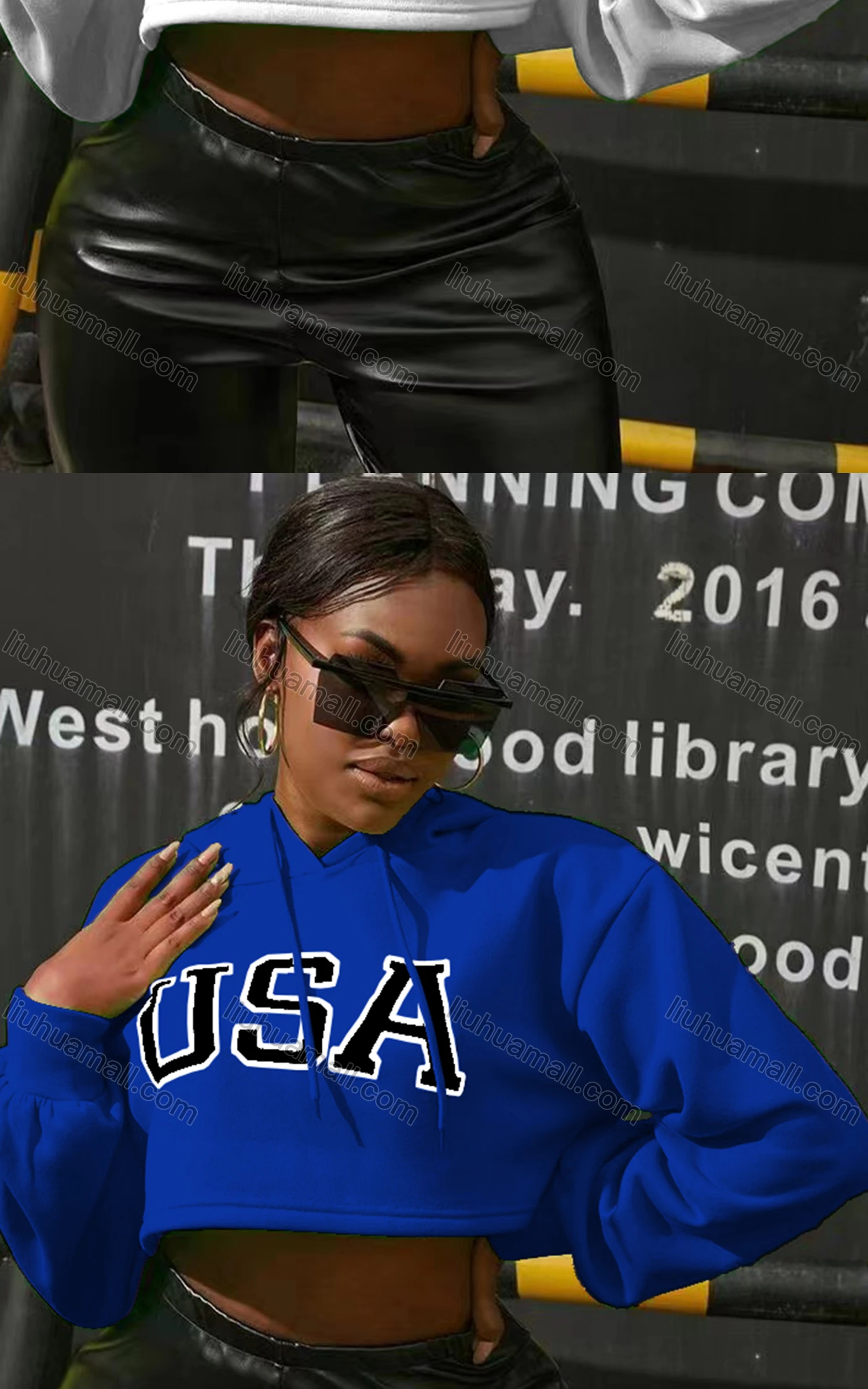 Wholesale Women's Casual Crew Neck Long Sleeve Letter Crop Hoodies - Liuhuamall