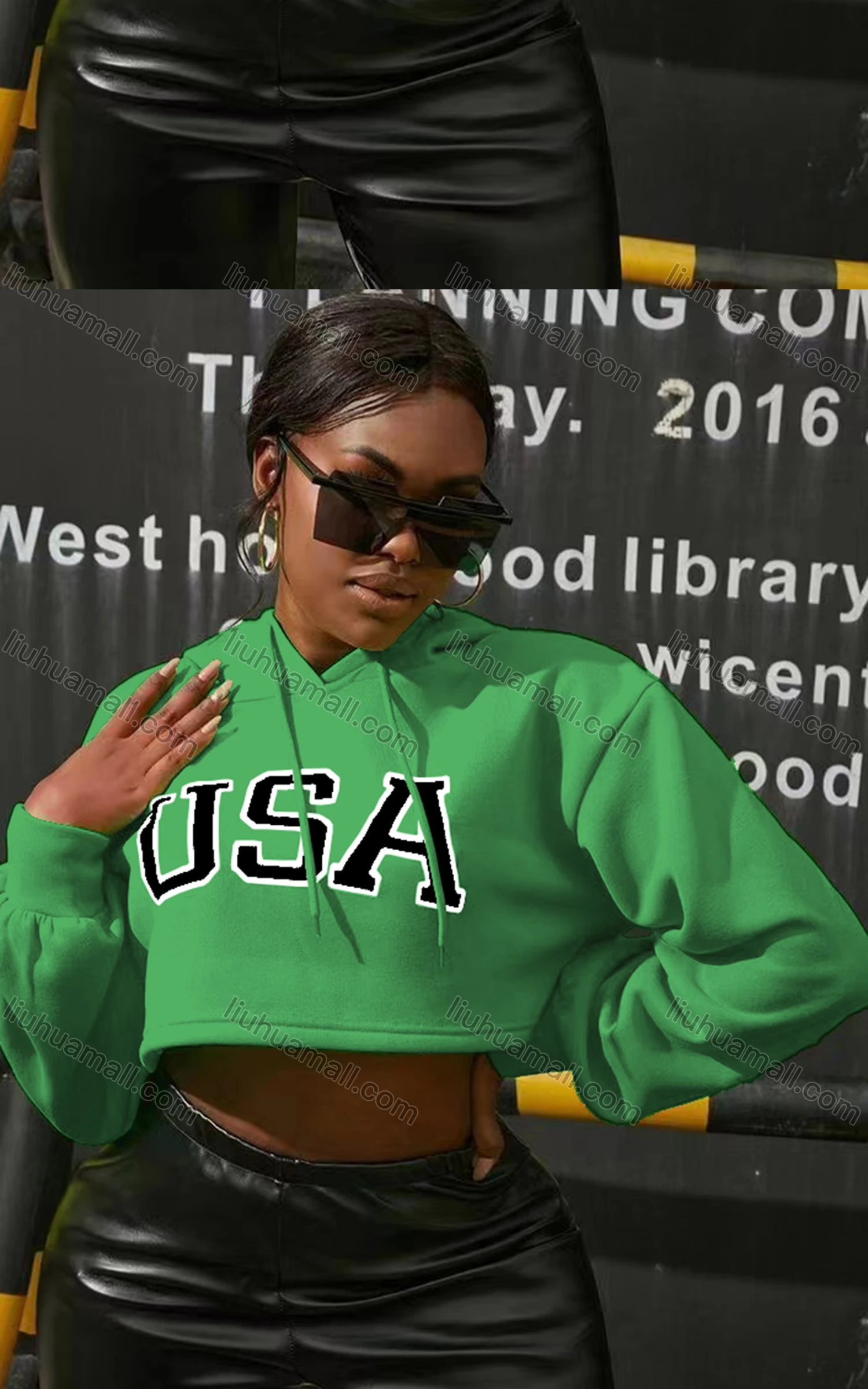 Wholesale Women's Casual Crew Neck Long Sleeve Letter Crop Hoodies - Liuhuamall