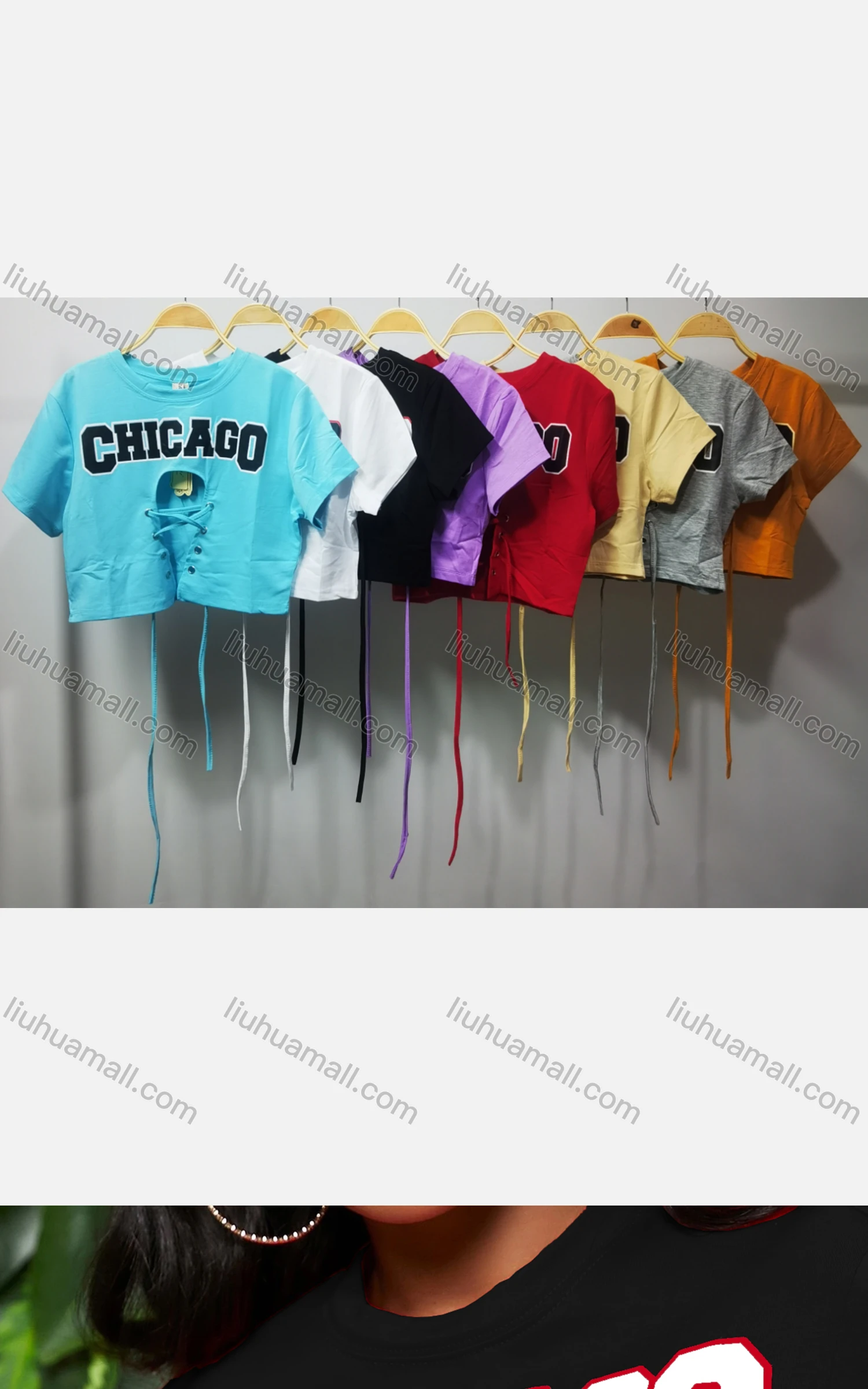 Wholesale Women's Sexy Crew Neck Criss Cross Lace Up Cutout Crop Top - Liuhuamall