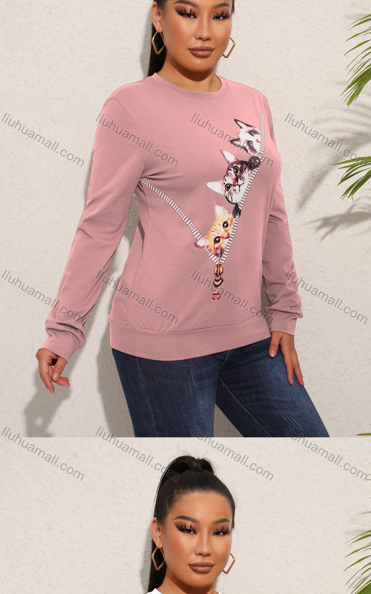 Wholesale Women's Casual Crew Neck Long Sleeve Graphic T-shirt - Liuhuamall