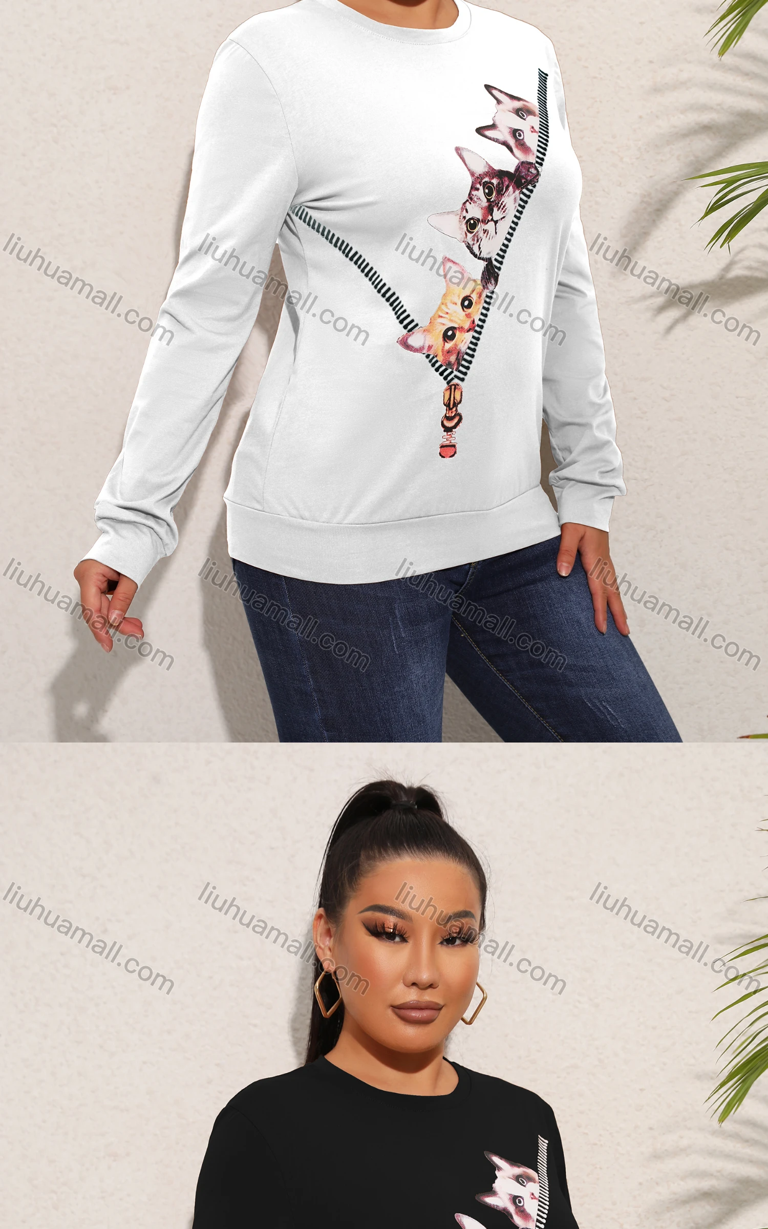 Wholesale Women's Casual Crew Neck Long Sleeve Graphic T-shirt - Liuhuamall