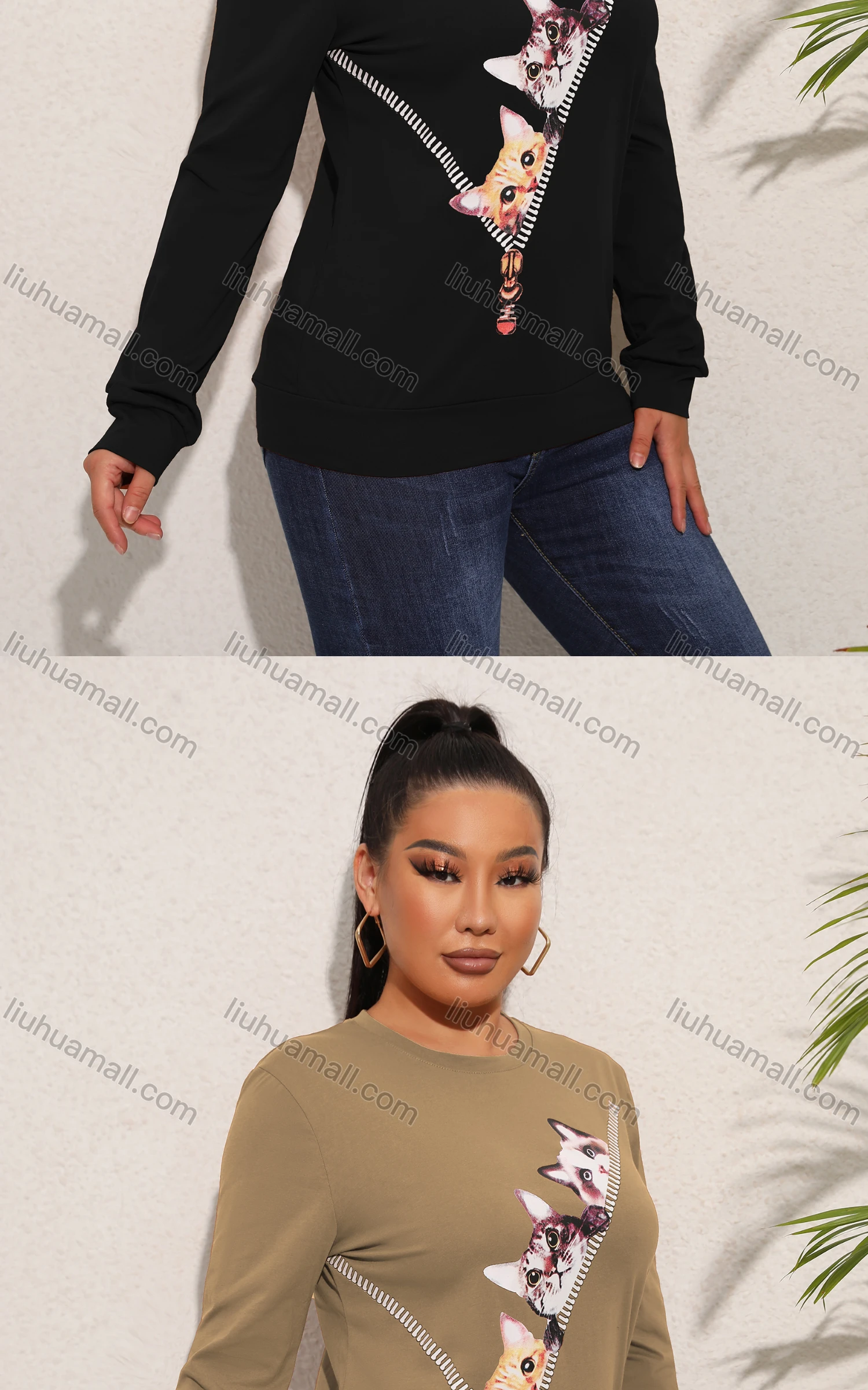 Wholesale Women's Casual Crew Neck Long Sleeve Graphic T-shirt - Liuhuamall