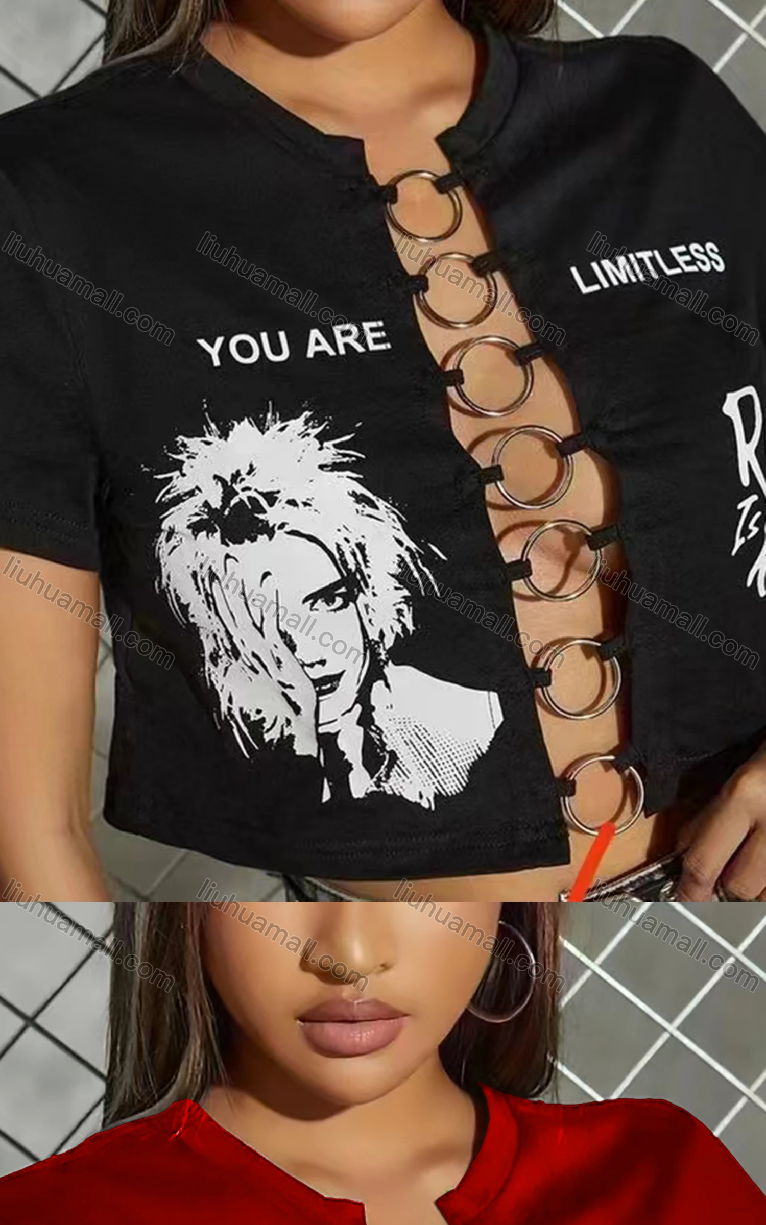 Wholesale Women's Sexy Letter Long Sleeve Chain Closure Crop Top - Liuhuamall