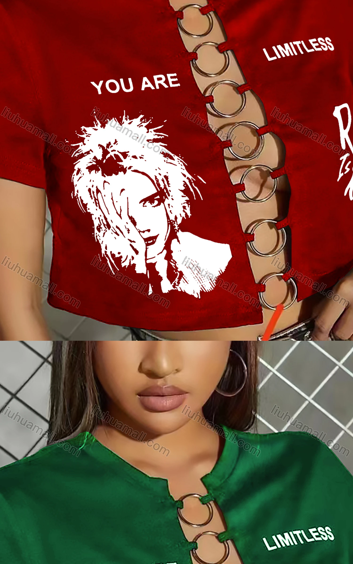 Wholesale Women's Sexy Letter Long Sleeve Chain Closure Crop Top - Liuhuamall