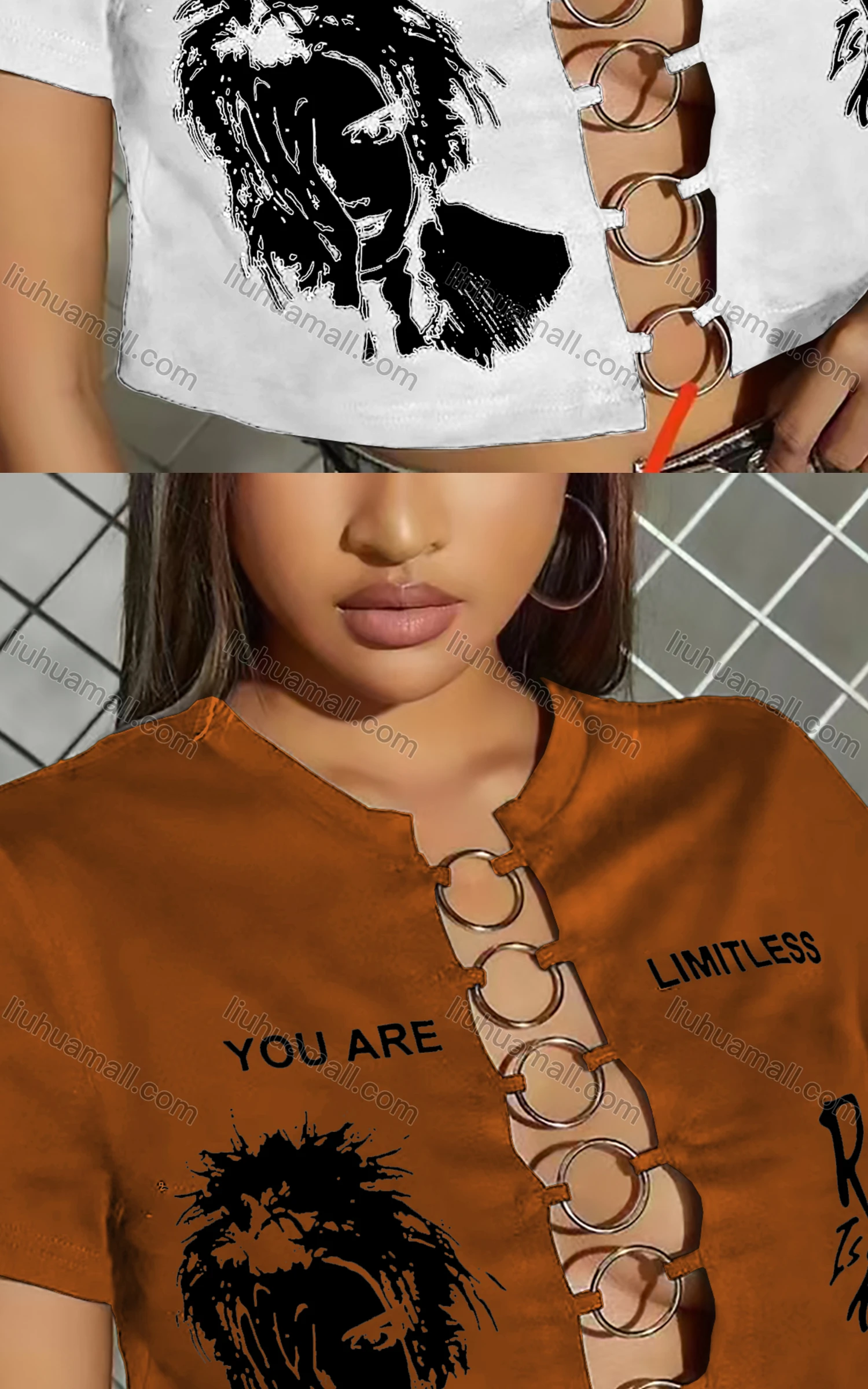 Wholesale Women's Sexy Letter Long Sleeve Chain Closure Crop Top - Liuhuamall