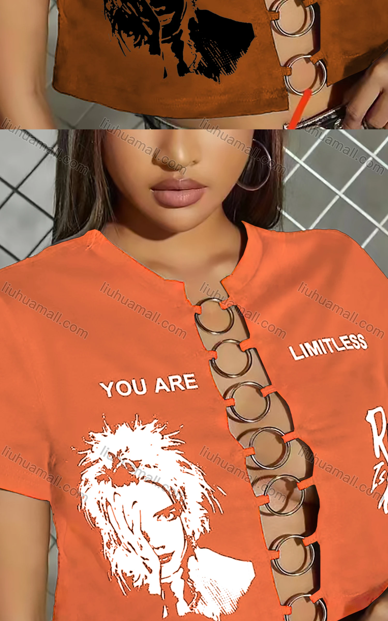 Wholesale Women's Sexy Letter Long Sleeve Chain Closure Crop Top - Liuhuamall