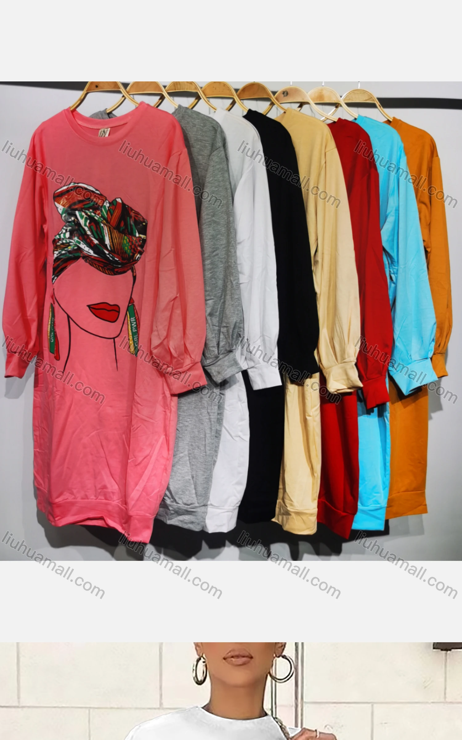 Wholesale Women's Casual Crew Neck Long Sleeve Graphic Dress - Liuhuamall