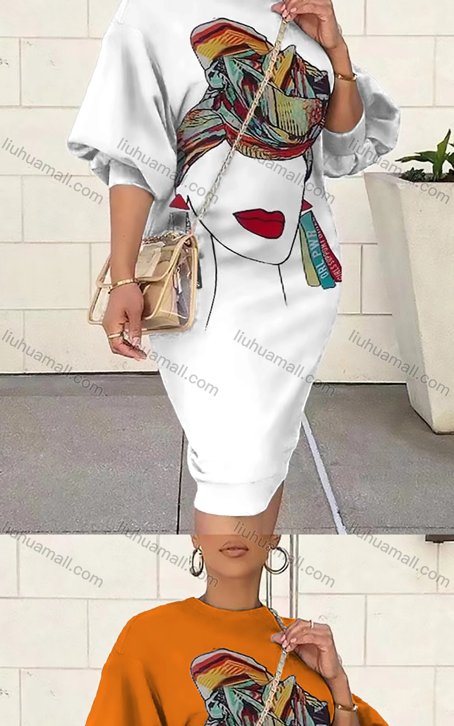 Wholesale Women's Casual Crew Neck Long Sleeve Graphic Dress - Liuhuamall