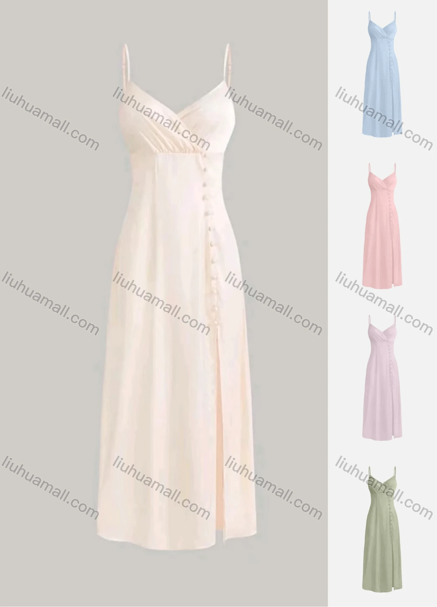 Wholesale Women's Casual Plain Spaghetti Straps Wrap High Waist Split Maxi Cami Dress - Liuhuamall