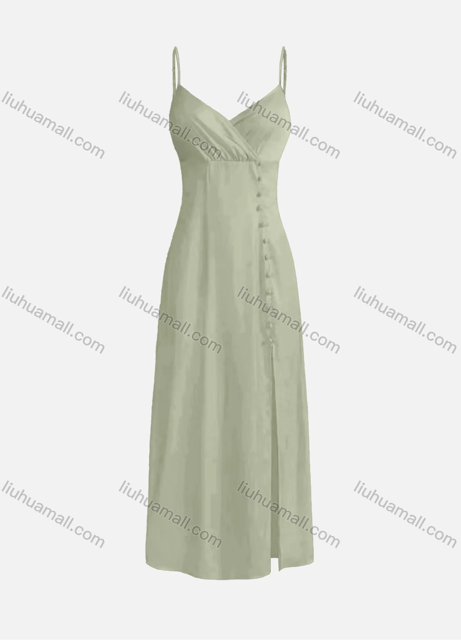 Wholesale Women's Casual Plain Spaghetti Straps Wrap High Waist Split Maxi Cami Dress - Liuhuamall