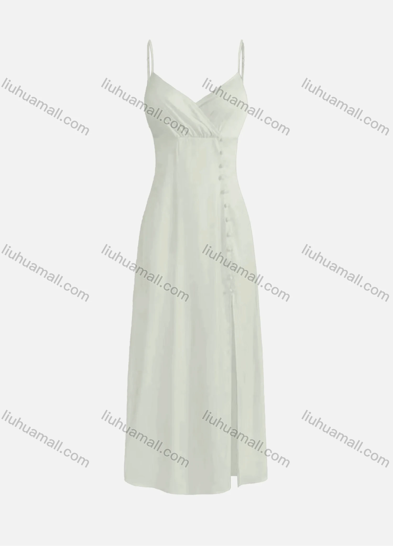 Wholesale Women's Casual Plain Spaghetti Straps Wrap High Waist Split Maxi Cami Dress - Liuhuamall