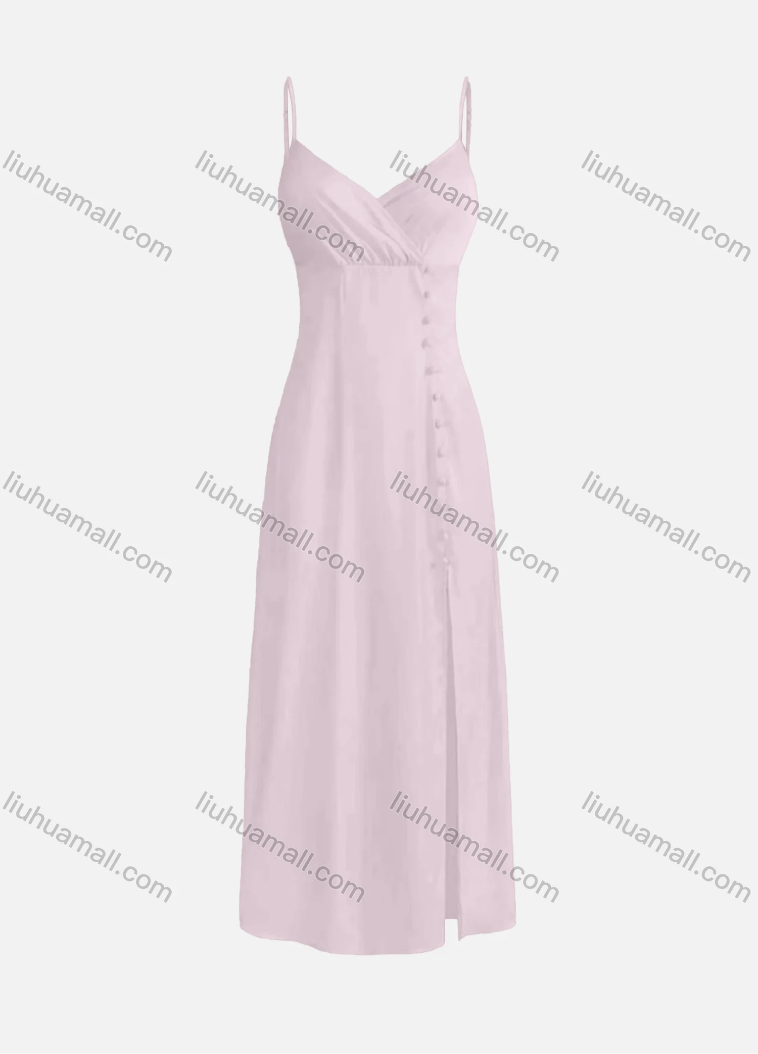 Wholesale Women's Casual Plain Spaghetti Straps Wrap High Waist Split Maxi Cami Dress - Liuhuamall