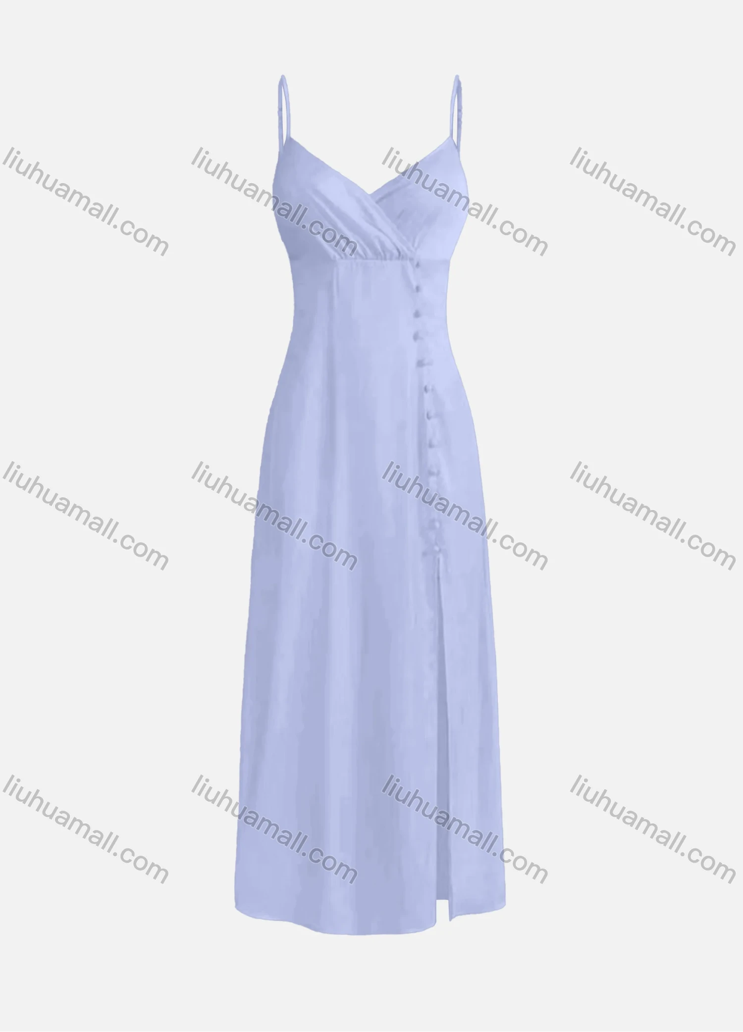 Wholesale Women's Casual Plain Spaghetti Straps Wrap High Waist Split Maxi Cami Dress - Liuhuamall