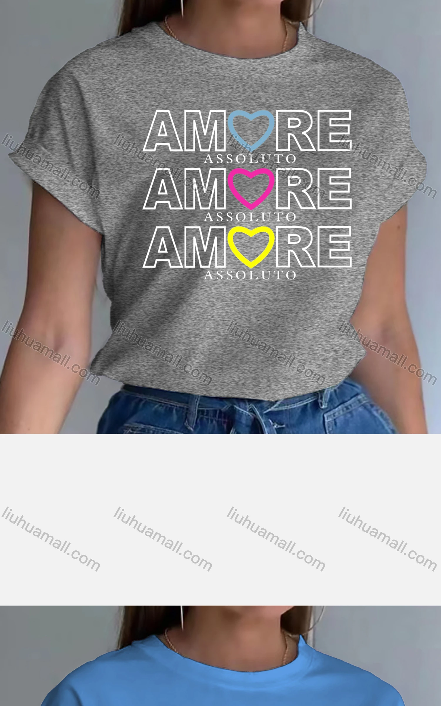 Wholesale Women's Casual Crew Neck Rolled Sleeve Letter T-shirt - Liuhuamall