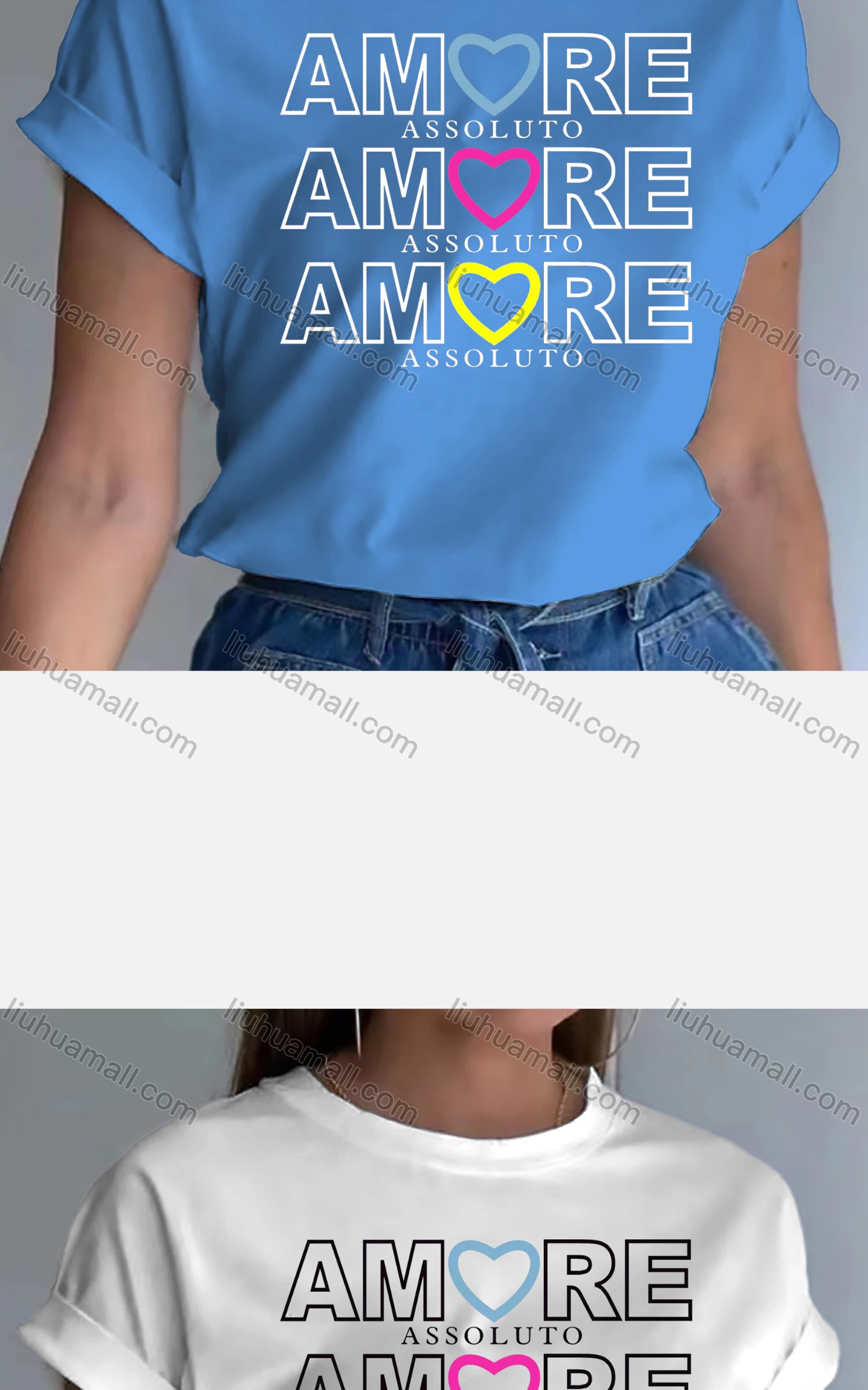 Wholesale Women's Casual Crew Neck Rolled Sleeve Letter T-shirt - Liuhuamall