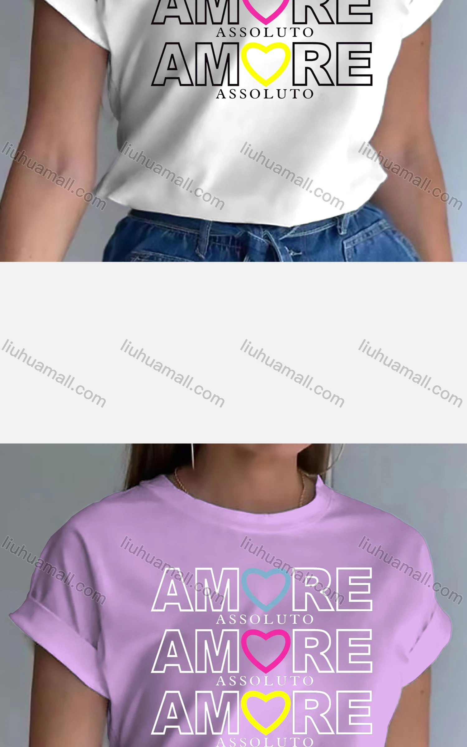 Wholesale Women's Casual Crew Neck Rolled Sleeve Letter T-shirt - Liuhuamall