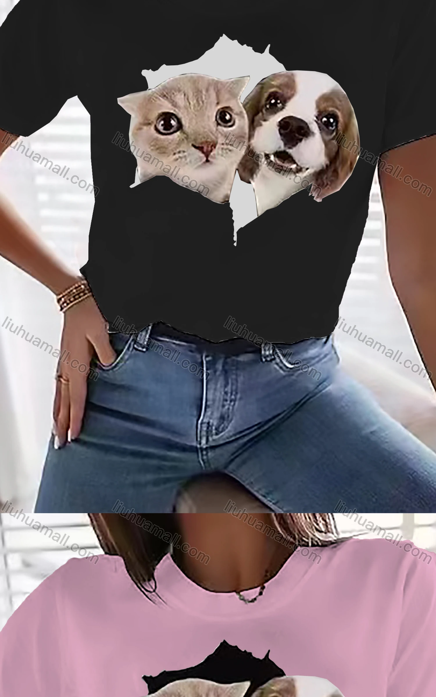 Wholesale Women's Casual Crew Neck Short Sleeve Animal Graphic T-shirt - Liuhuamall