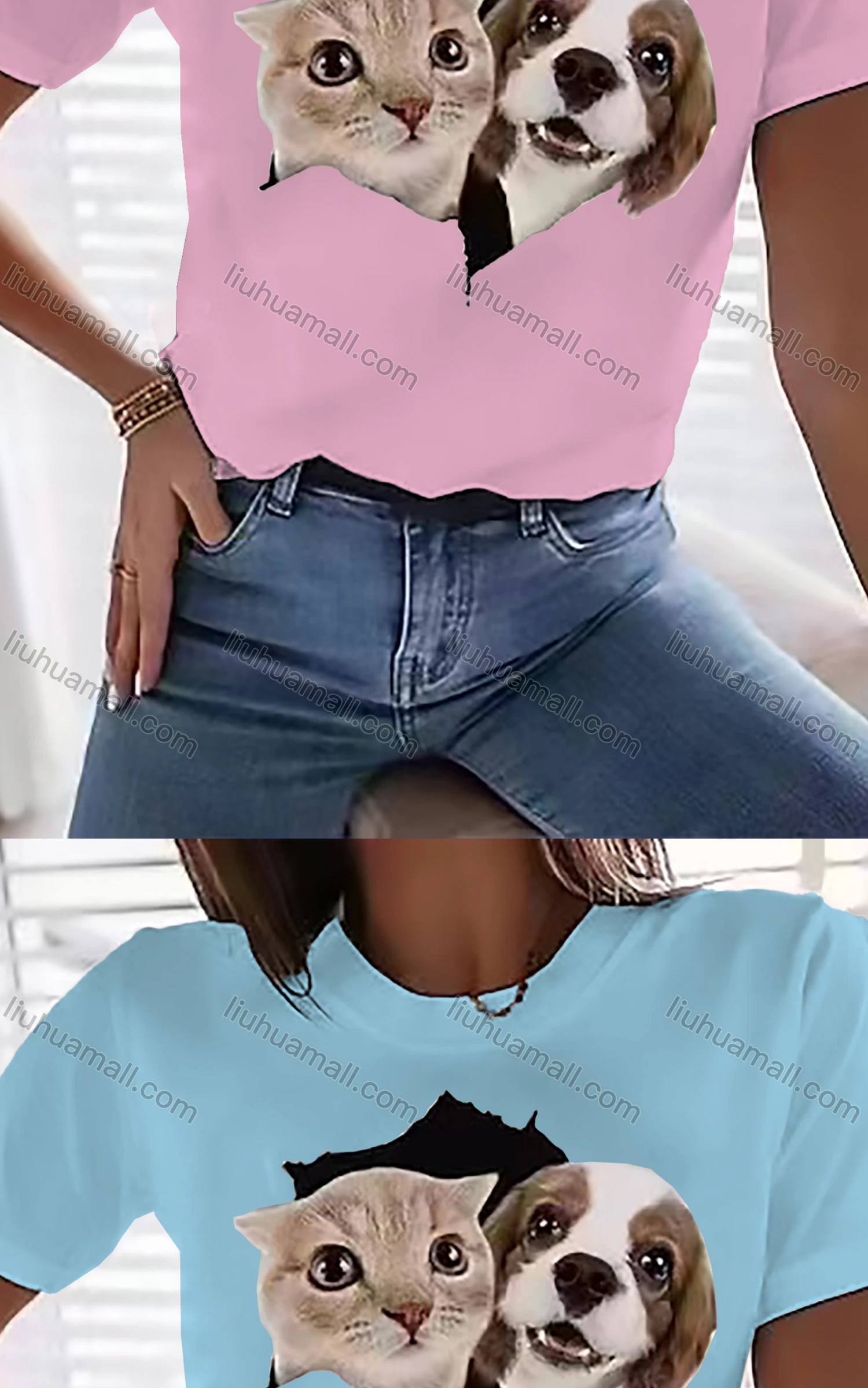 Wholesale Women's Casual Crew Neck Short Sleeve Animal Graphic T-shirt - Liuhuamall