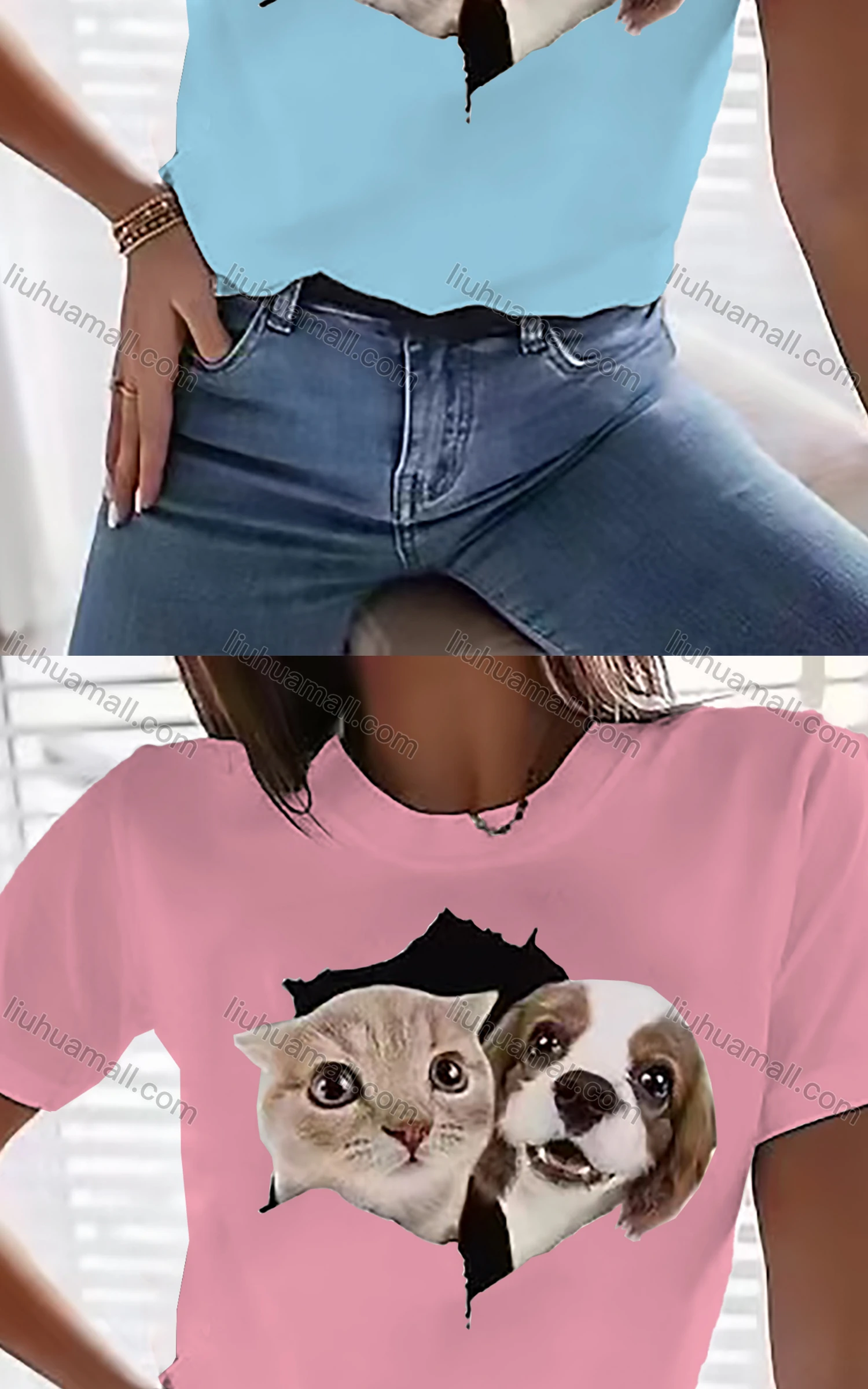 Wholesale Women's Casual Crew Neck Short Sleeve Animal Graphic T-shirt - Liuhuamall