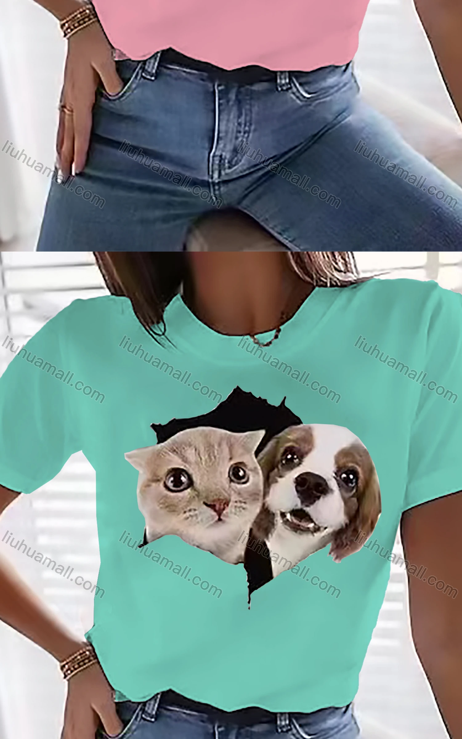 Wholesale Women's Casual Crew Neck Short Sleeve Animal Graphic T-shirt - Liuhuamall