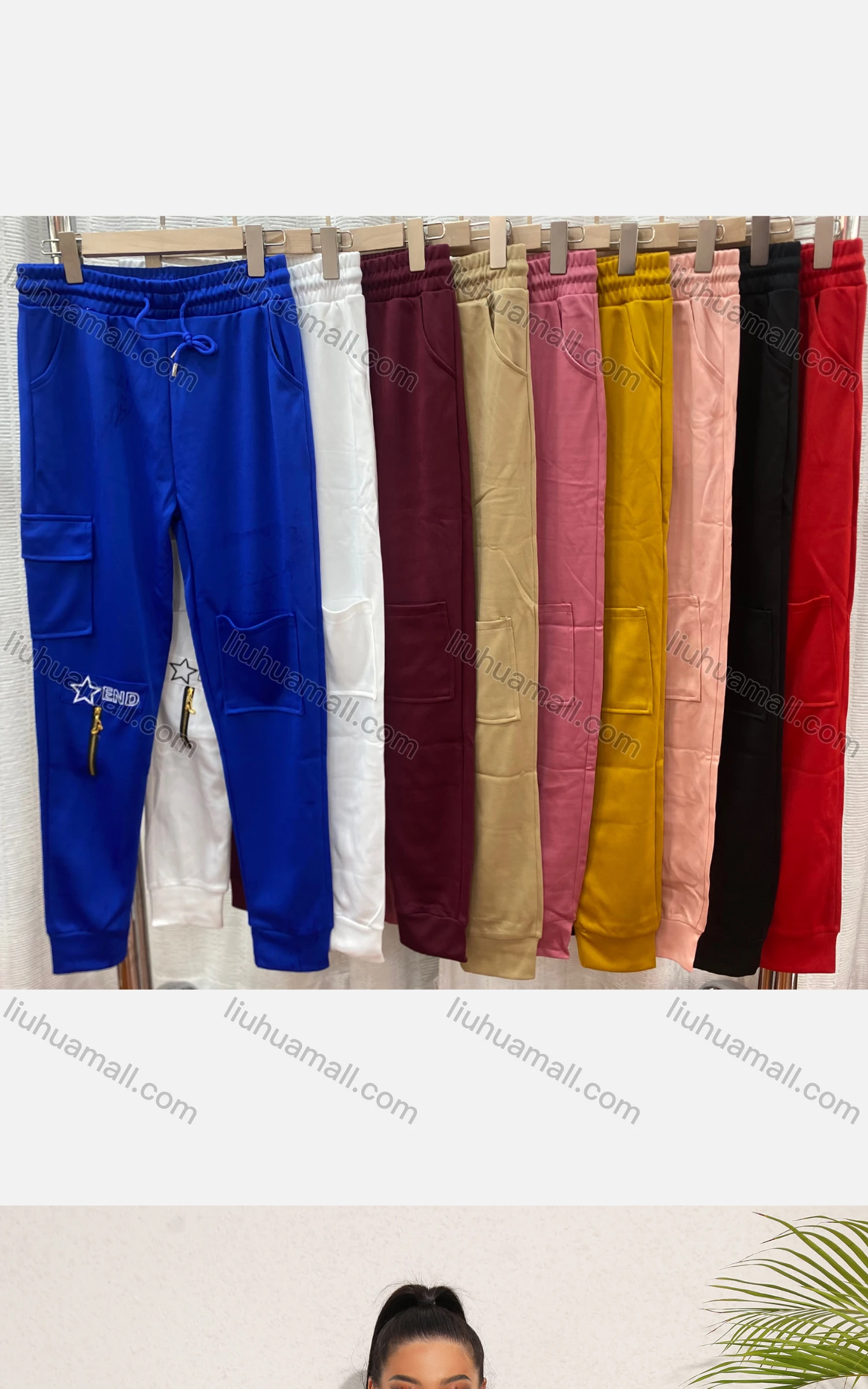 Wholesale Women's Casual Plain Pockets Zip Drawstring Sweatpants - Liuhuamall