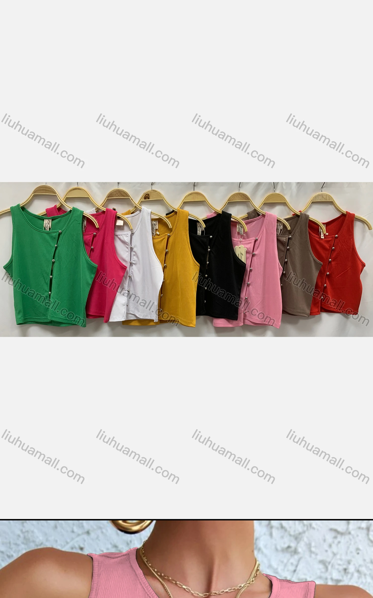 Wholesale Women's Casual Rhinestone Asymmetrical Hem Crop Tank Top - Liuhuamall