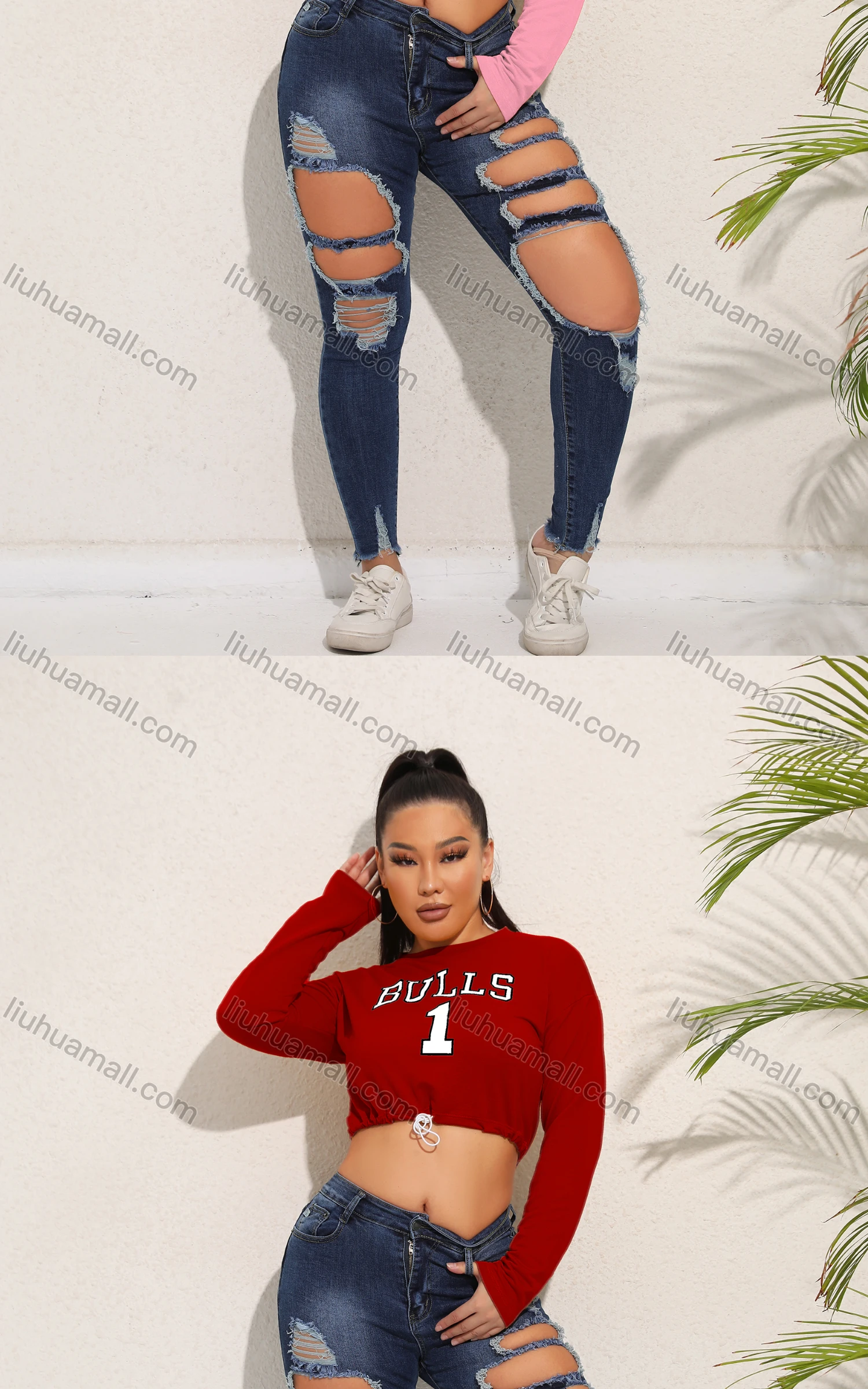 Wholesale Women's Casual Crew Neck Long Sleeve Drawstring Letter Crop T-shirt - Liuhuamall