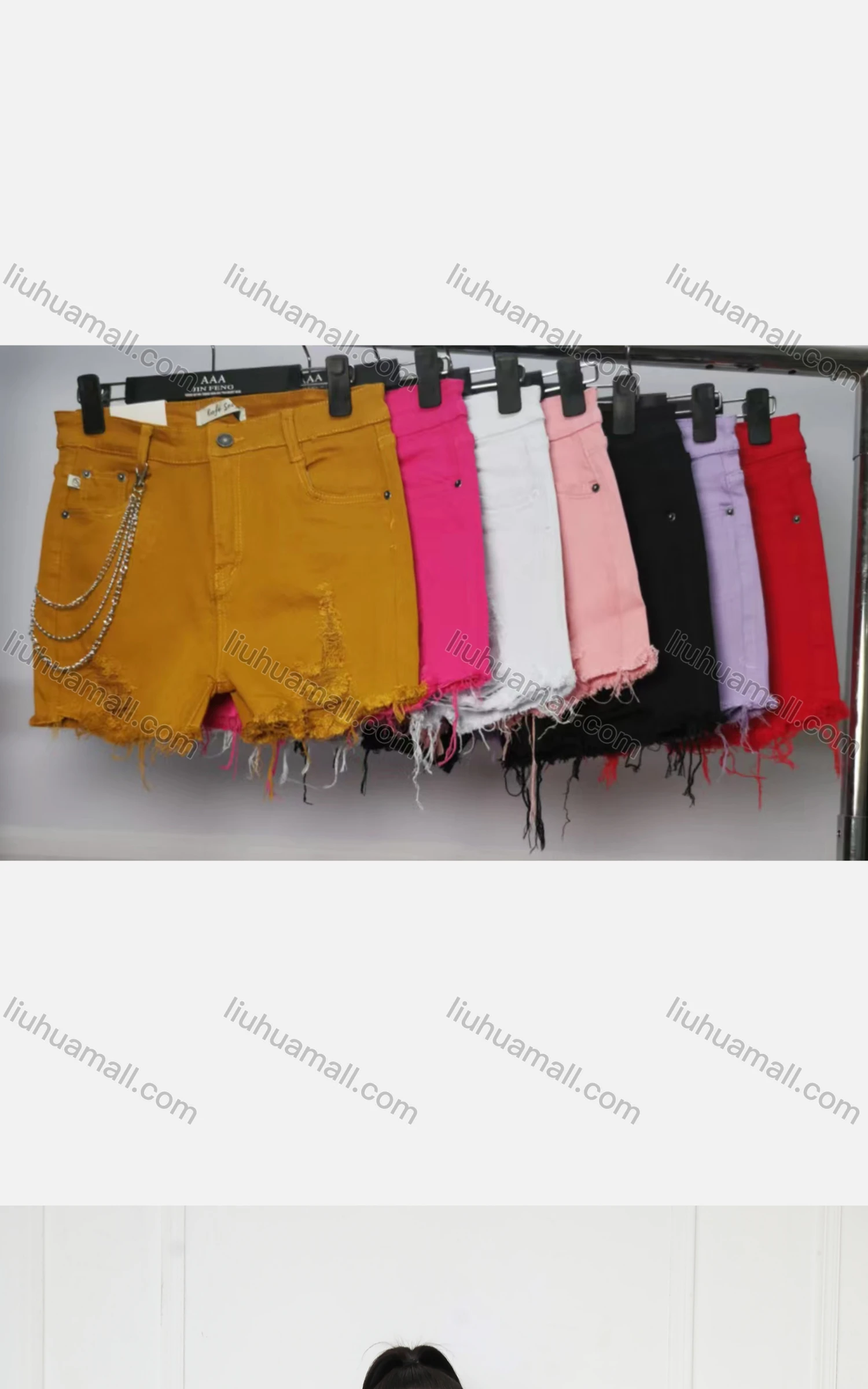 Wholesale Women's Casual Plain Skinny Fit Frayed Raw Hem Hot Shorts - Liuhuamall