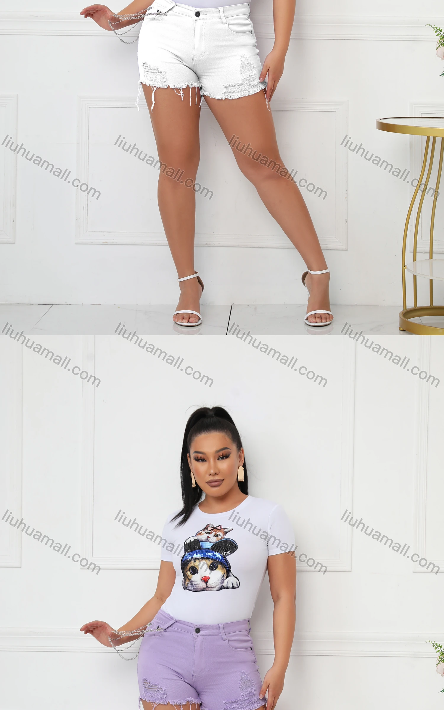 Wholesale Women's Casual Plain Skinny Fit Frayed Raw Hem Hot Shorts - Liuhuamall