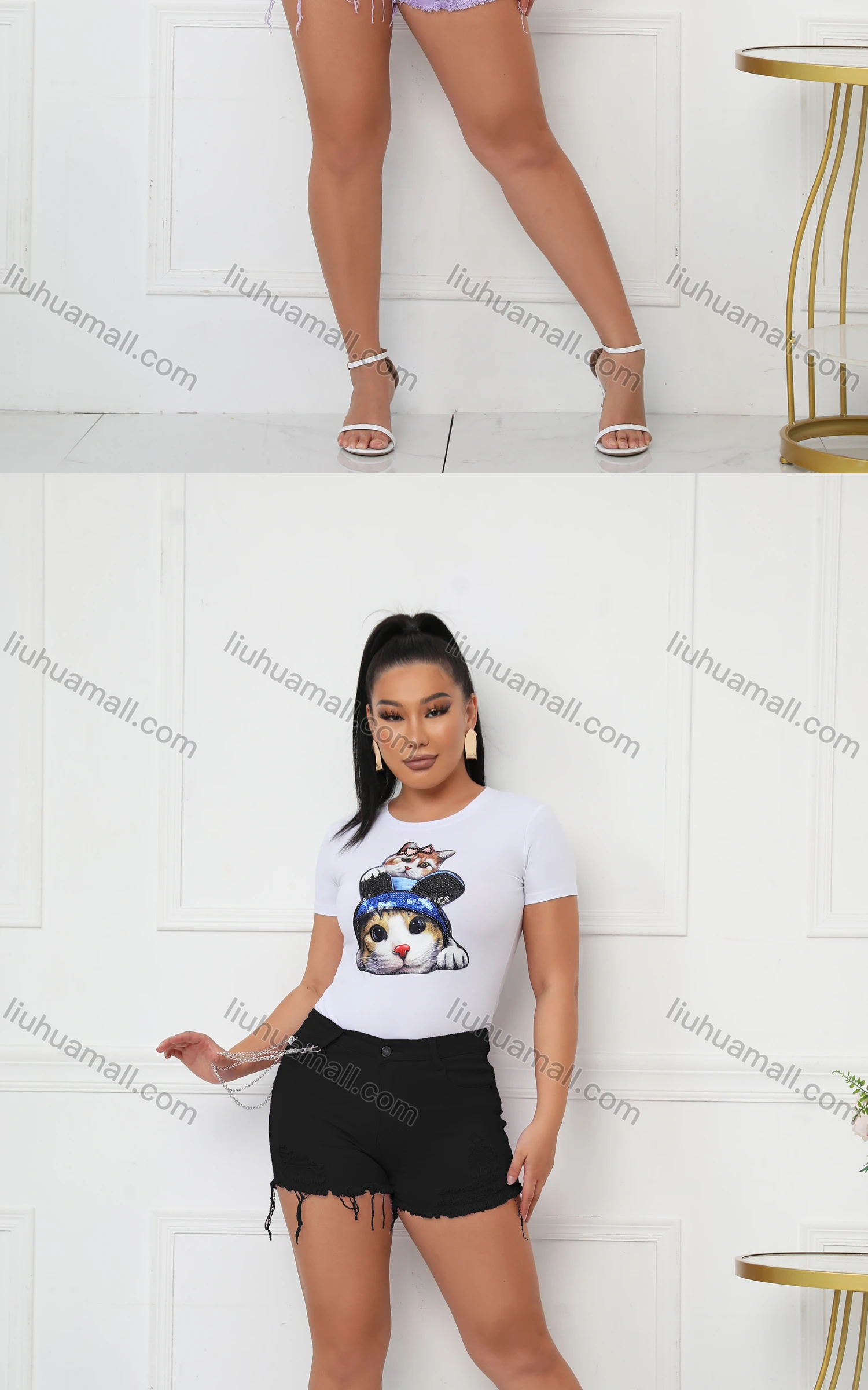 Wholesale Women's Casual Plain Skinny Fit Frayed Raw Hem Hot Shorts - Liuhuamall