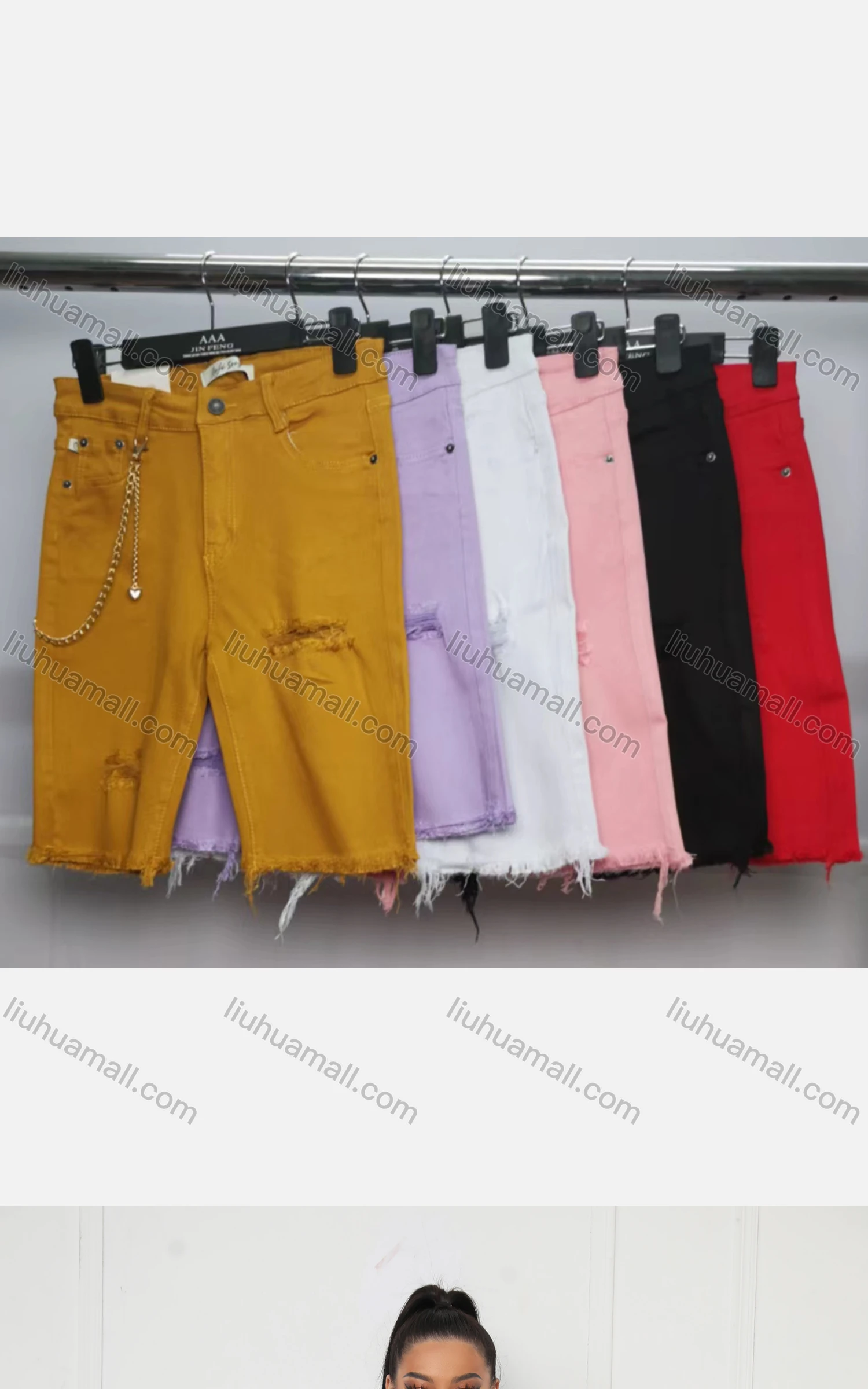 Wholesale Women's Casual Plain Skinny Fit Frayed Raw Hem Ripped Shorts - Liuhuamall