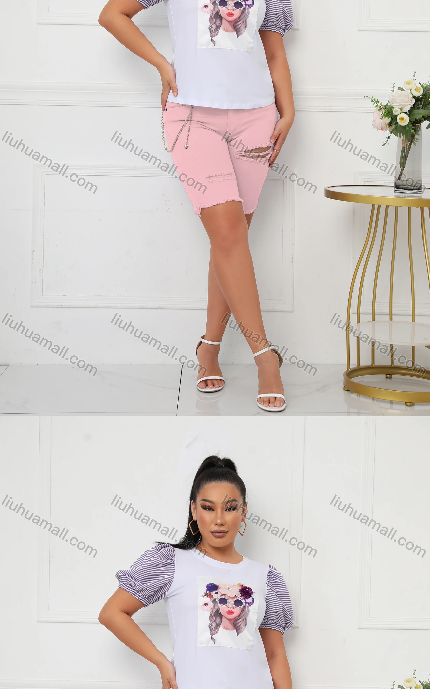 Wholesale Women's Casual Plain Skinny Fit Frayed Raw Hem Ripped Shorts - Liuhuamall