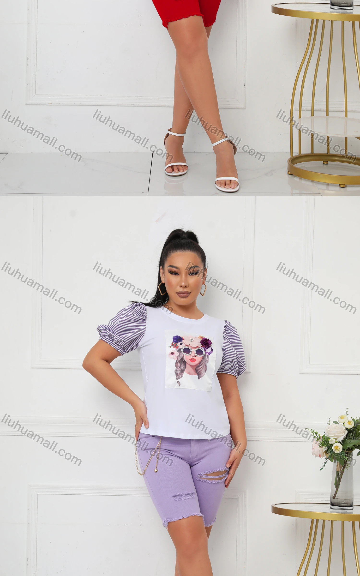 Wholesale Women's Casual Plain Skinny Fit Frayed Raw Hem Ripped Shorts - Liuhuamall