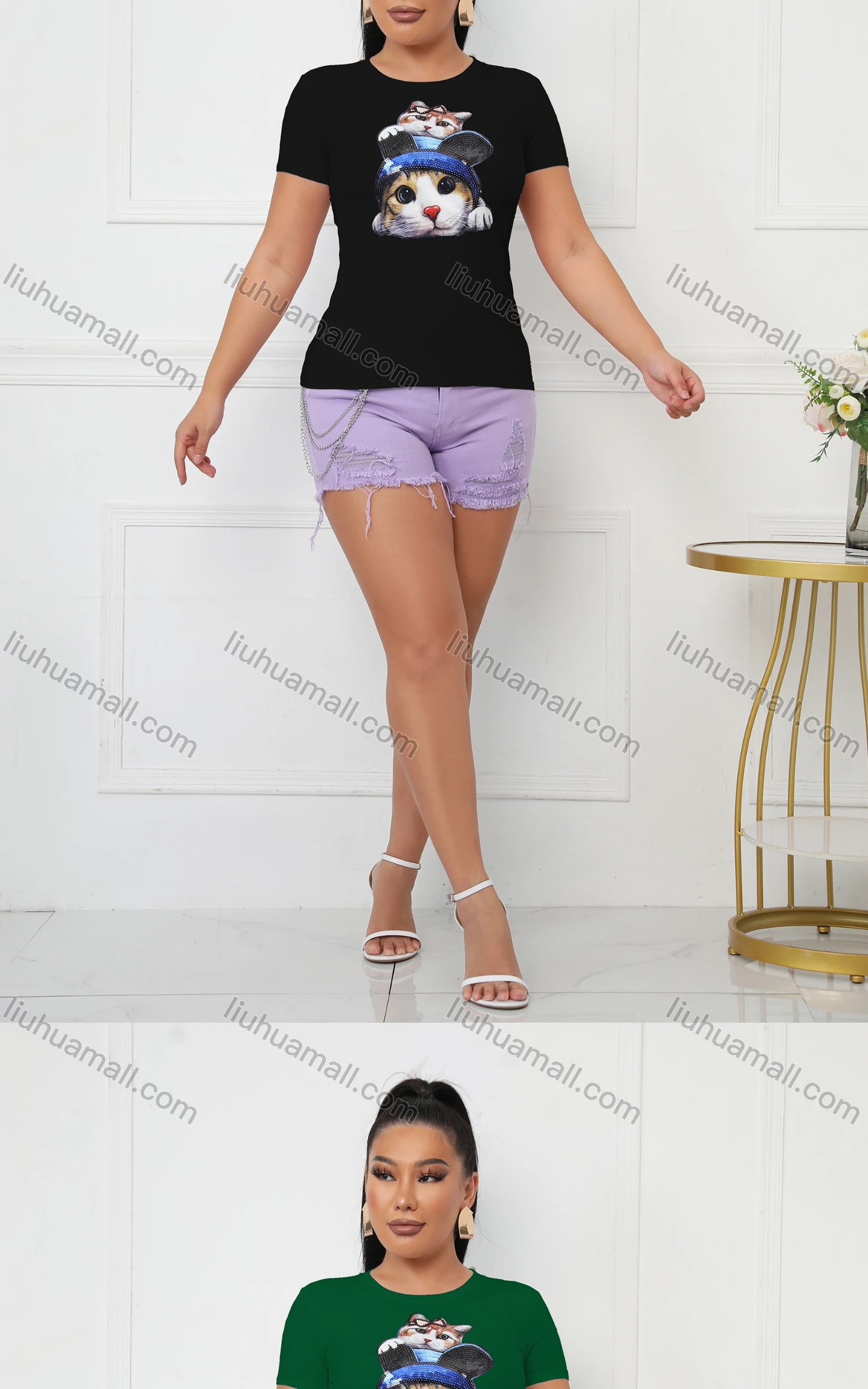 Wholesale Women's Casual Crew Neck Short Sleeve Animal Graphic Slim Fit T-shirt - Liuhuamall