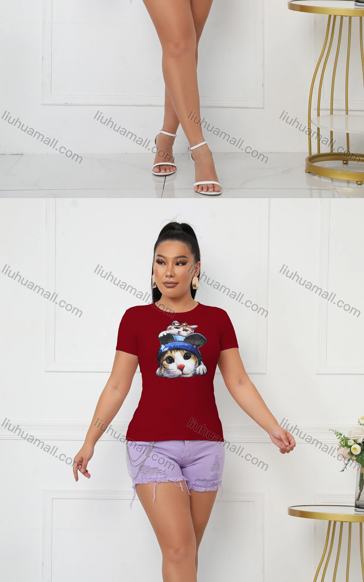 Wholesale Women's Casual Crew Neck Short Sleeve Animal Graphic Slim Fit T-shirt - Liuhuamall
