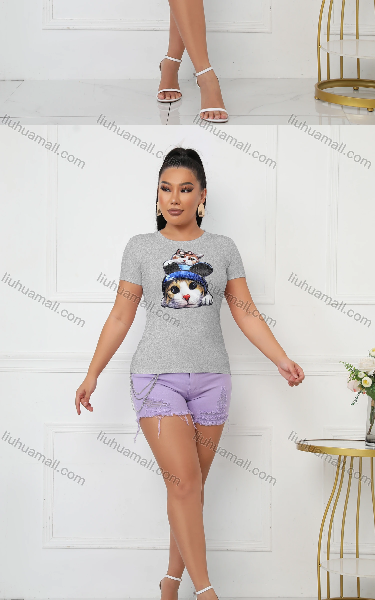 Wholesale Women's Casual Crew Neck Short Sleeve Animal Graphic Slim Fit T-shirt - Liuhuamall