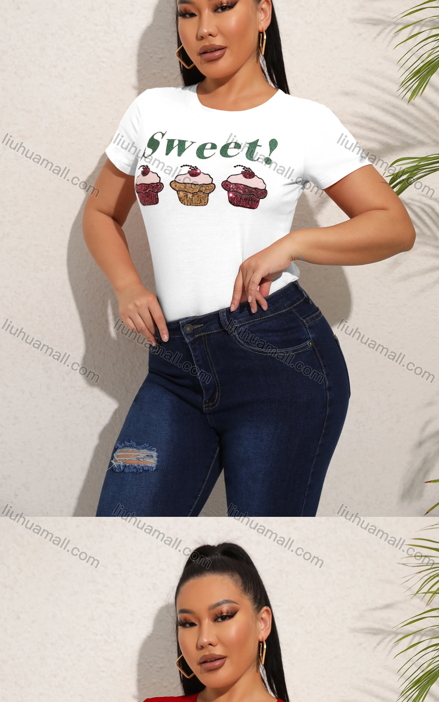 Wholesale Women's Casual Crew Neck Short Sleeve Graphic Slim Fit T-shirt - Liuhuamall