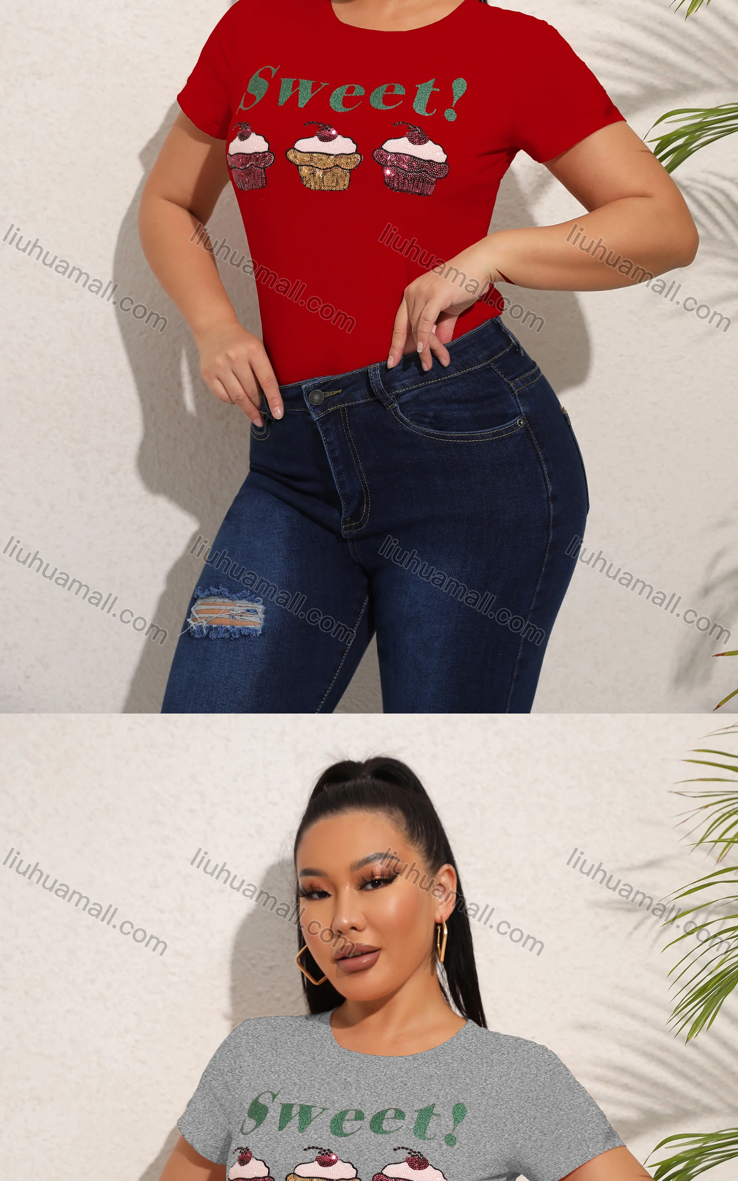 Wholesale Women's Casual Crew Neck Short Sleeve Graphic Slim Fit T-shirt - Liuhuamall