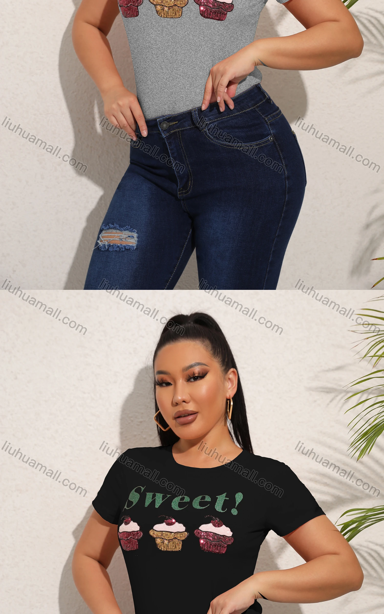 Wholesale Women's Casual Crew Neck Short Sleeve Graphic Slim Fit T-shirt - Liuhuamall